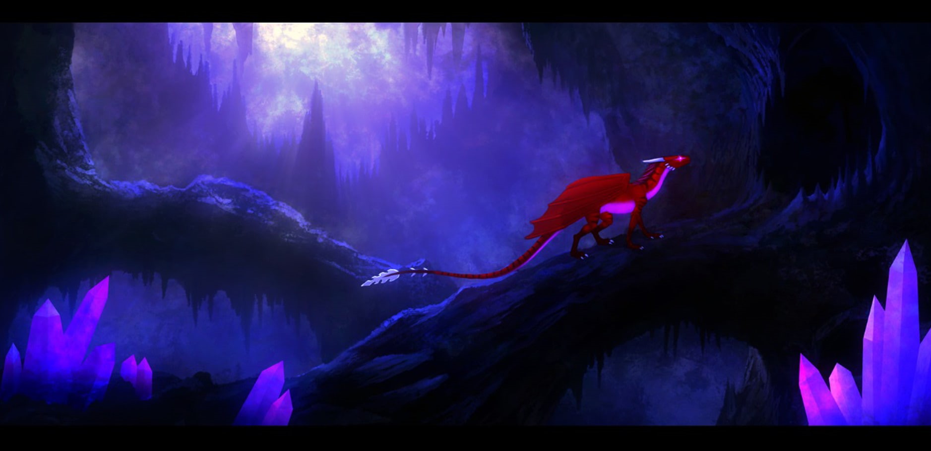 Dragon, purple, 720P, Crystal, animals in the wild, land, red, water, travel destinations, animal, Crystal Cave, Fantasy, one animal, beauty in nature, HD Wallpaper