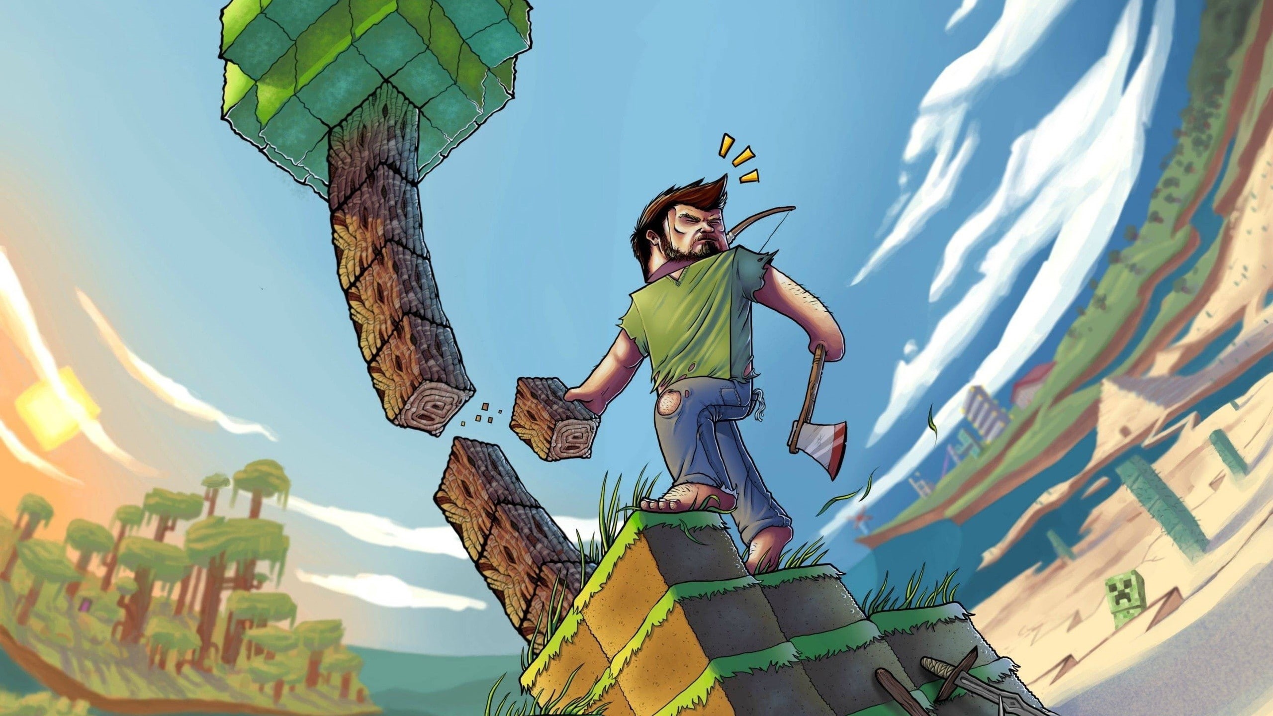 minecraft, 2K, steve, fish-eye lens, HD Wallpaper