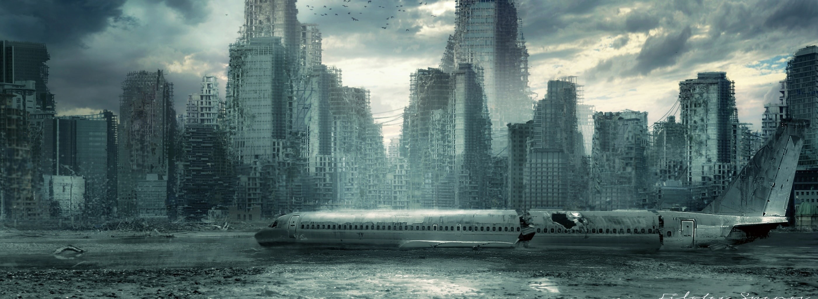 architecture, white, city, day, tree, Fantasy, building exterior, plane, commercial, building, built structure, skyscraper, nature, outdoors, HD Wallpaper