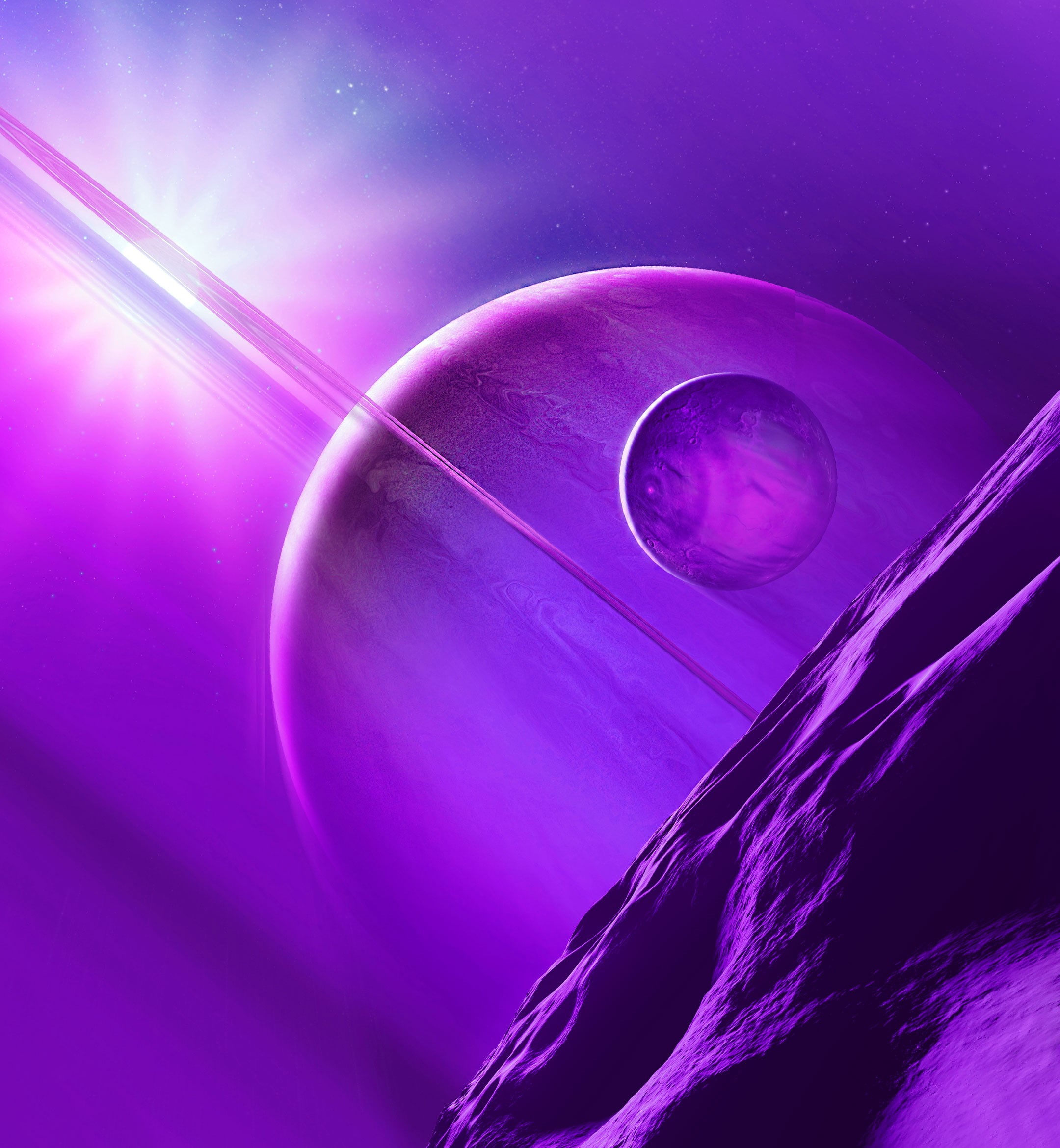 planetary rings, planet, purple, space art, digital art, space, abstract, 1080P, Phone HD Wallpaper