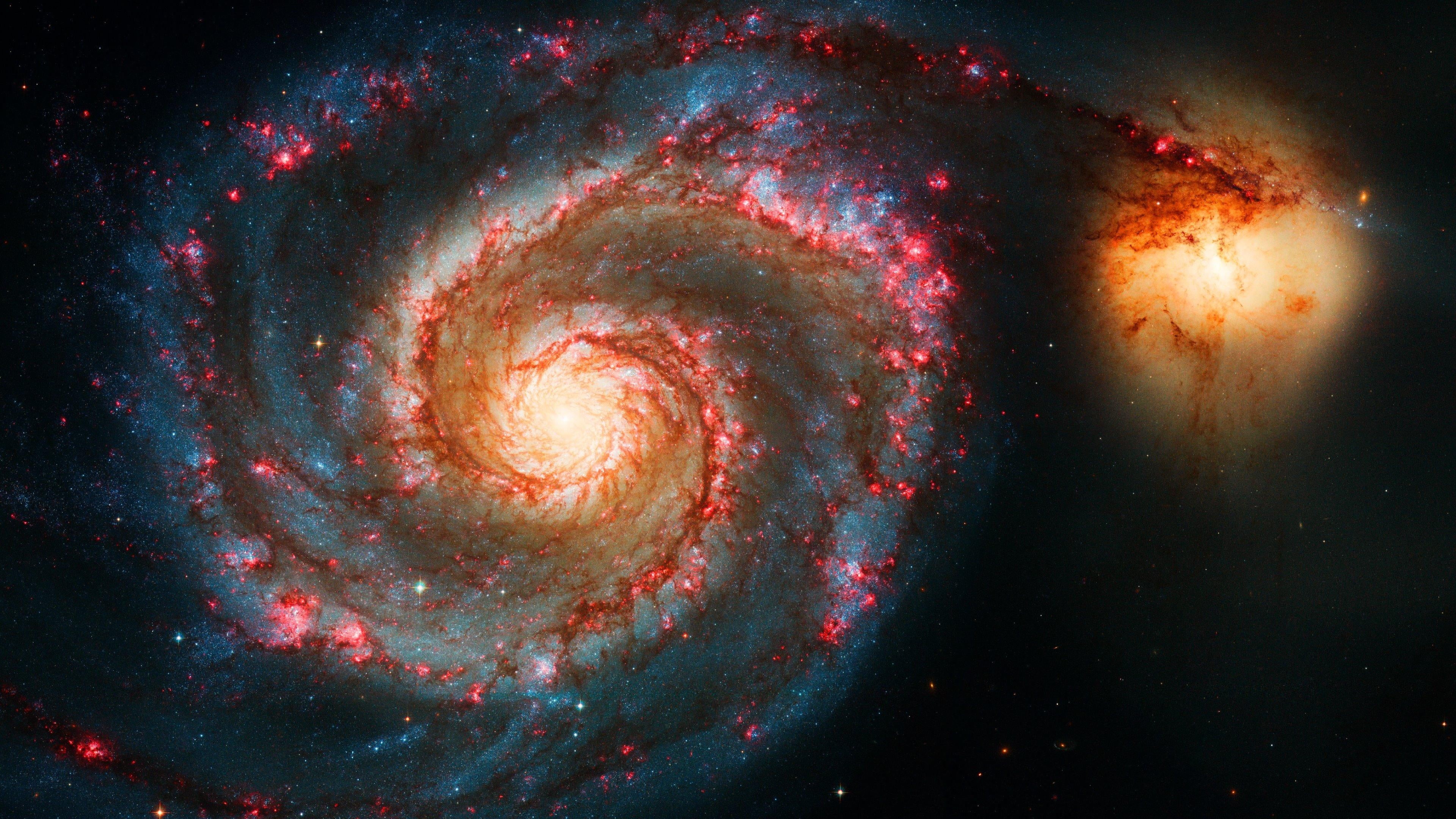 ngc 5194, majestic, space, whirlpool, spiral galaxy, astronomical object, messier 51, spiral, exploration, outdoors, atmosphere, star - space, sky, 4K, HD Wallpaper