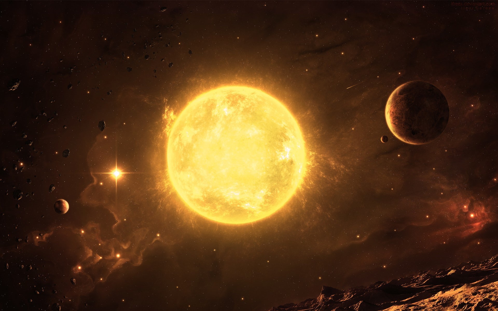 orbiting, Sun, beauty in nature, astronomy, planetary moon, 1080P, asteroid, space and astronomy, scenics - nature, glowing, nature, heat - temperature, HD Wallpaper
