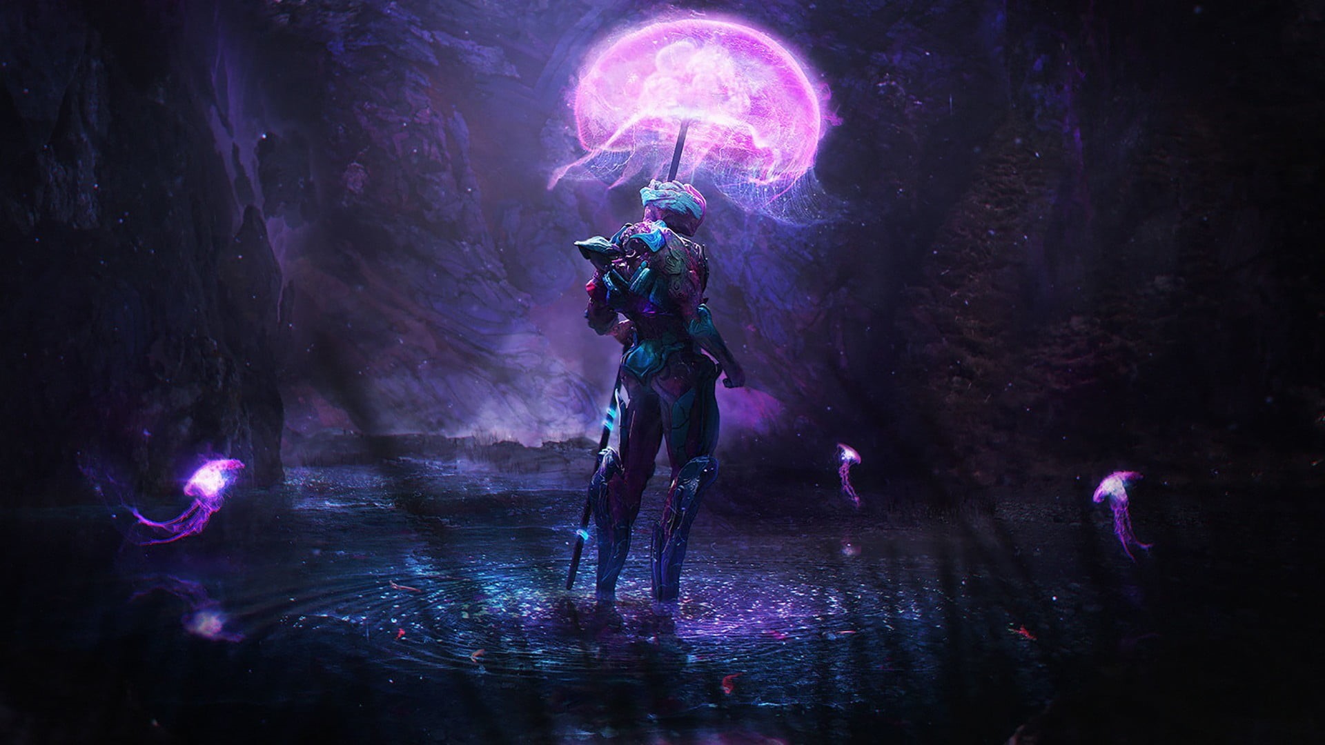 lighting equipment, warrior, illuminated, mystery, dark, creativity, technology, human body part, motion, jellyfish, one person, artwork, fantasy art, nature, HD Wallpaper