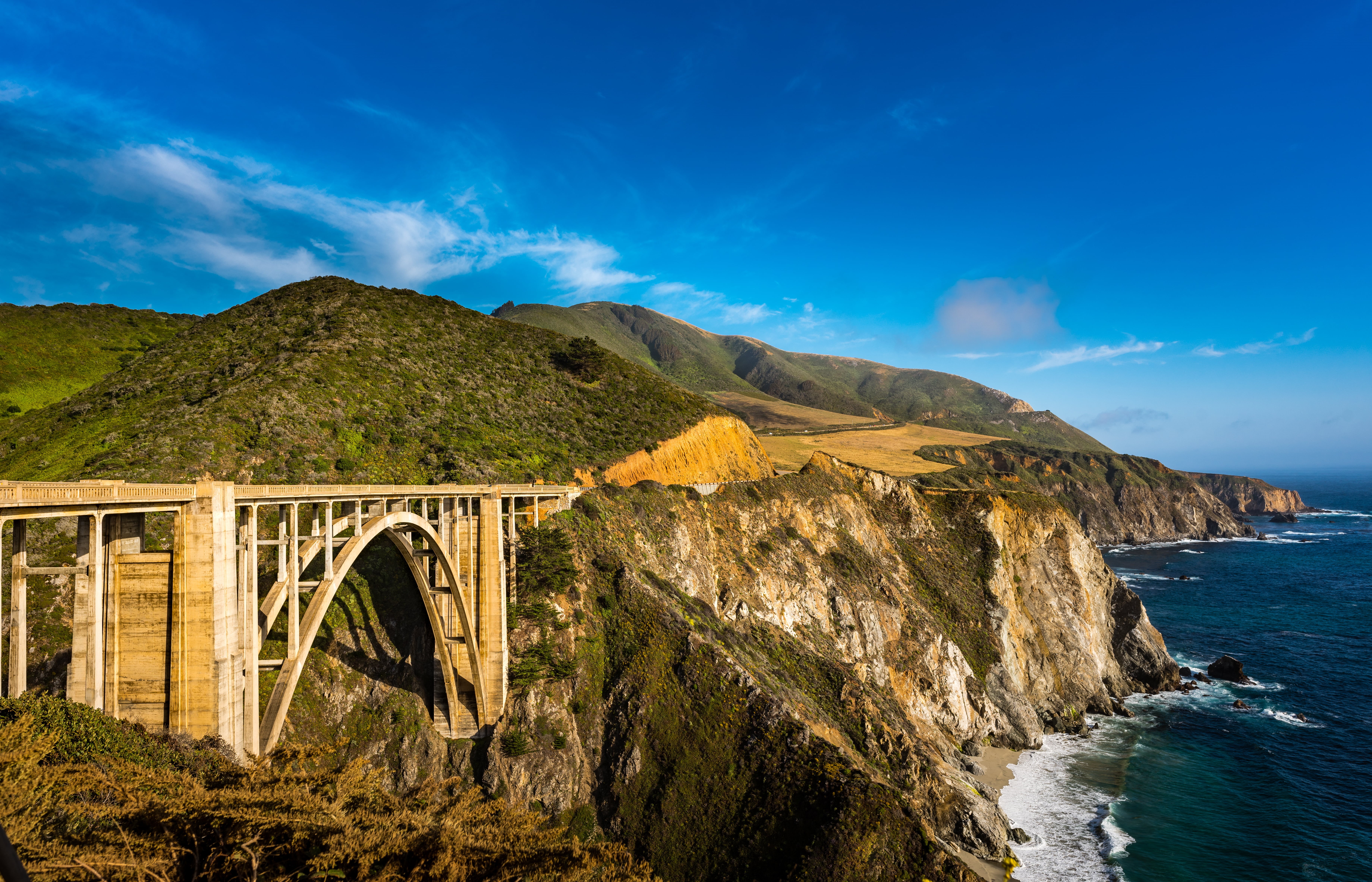 Nikon, sea  waves, AF, Spring, california, Ocean, Nikkor, f/1, Water, sur, D810, Sky, coast, big, Bixby, hills, 5K, Outdoors, Bridge  California, outdoor, HD Wallpaper