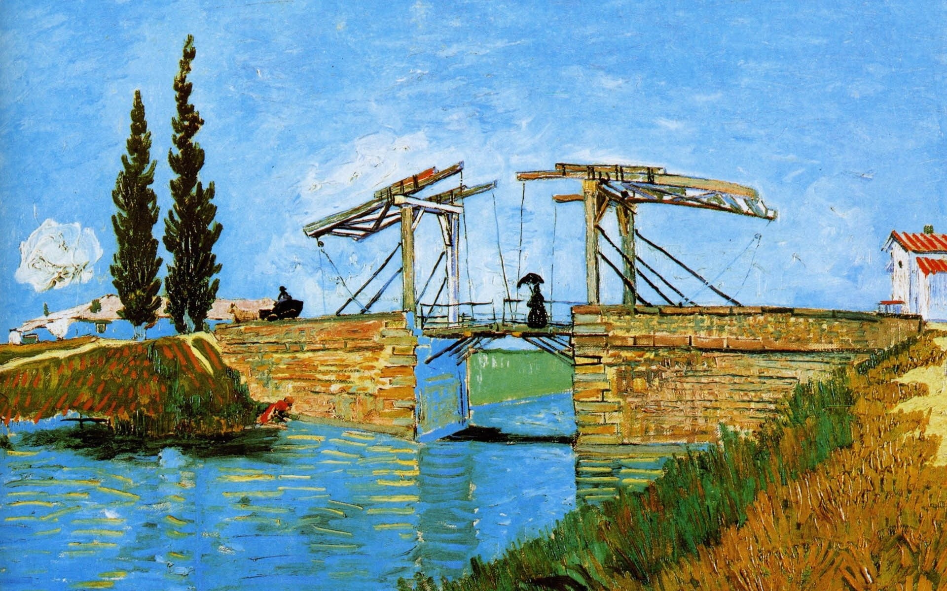women, vincent, washing, 1080P, arles, Bridge, van, langlois, gogh, HD Wallpaper