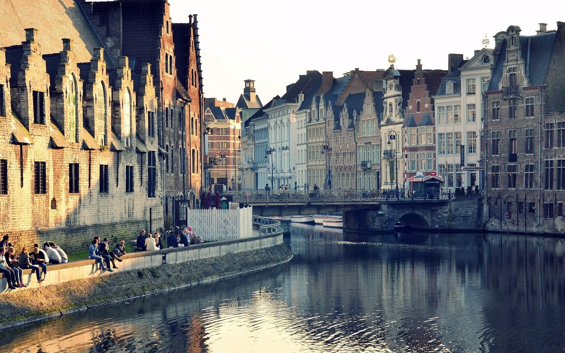 1080P, Houses, Water, River, City, Reflection, Belgium, Bridge, Ghent, Buildings, HD Wallpaper