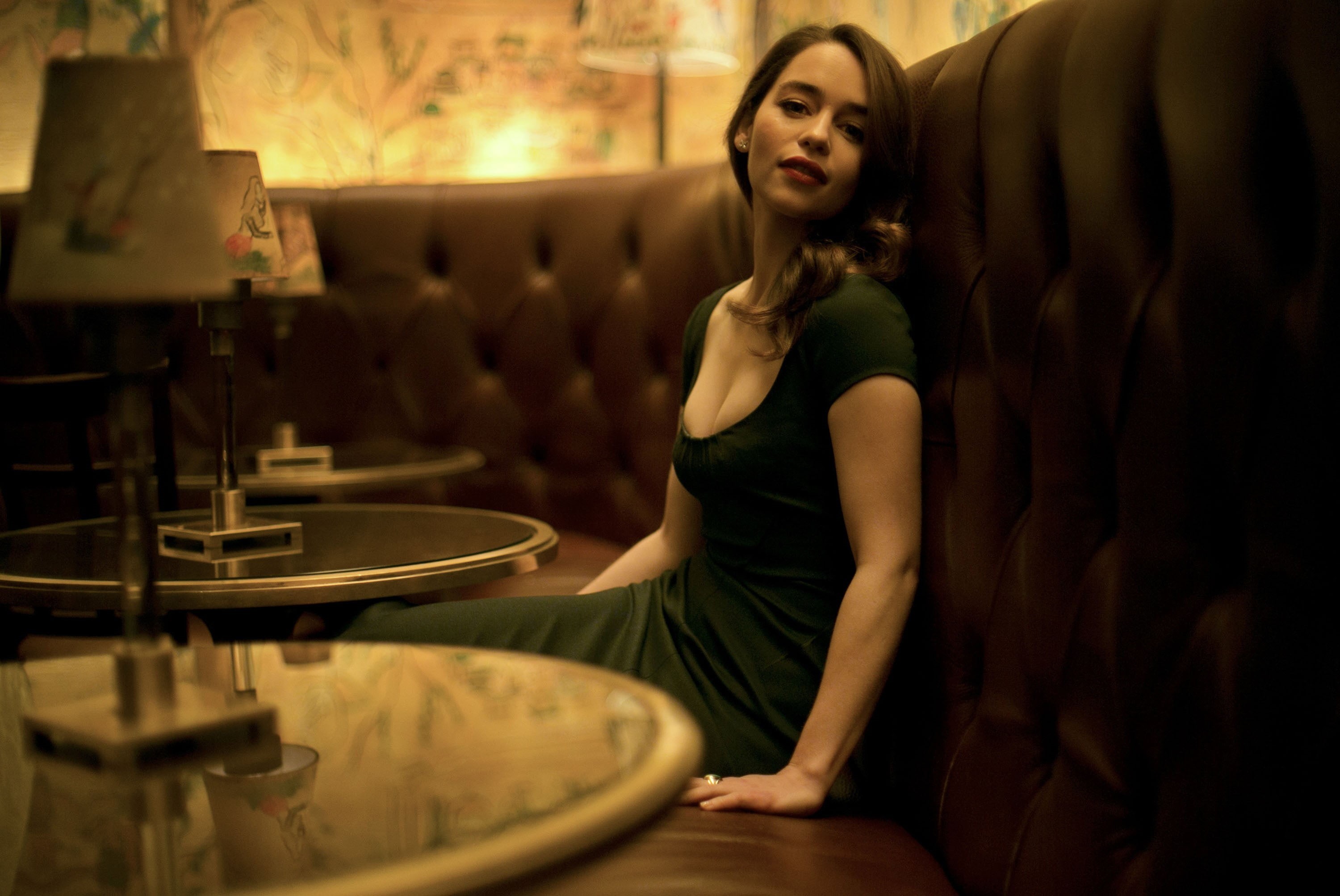 brunette, emilia, clothing, beauty, celebrity, contemplation, looking at camera, one person, beautiful woman, young adult, adult, glamour, fashion, red lipstick, HD Wallpaper
