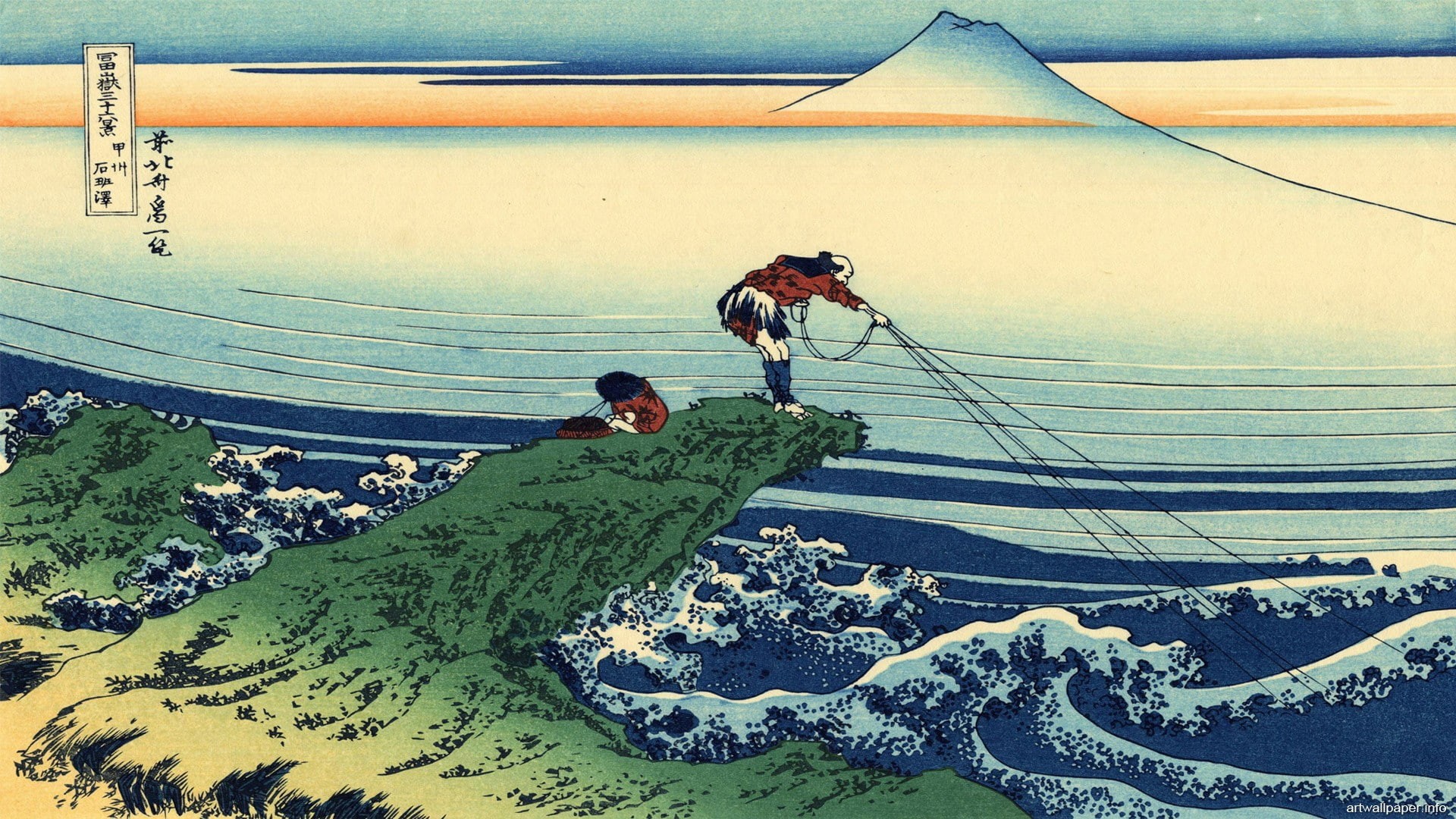 Hokusai, full length, water, high angle view, day, adventure, landscape, outdoors, 1080P, men, leisure activity, rope, Japan, lifestyles, sunlight, effort, HD Wallpaper