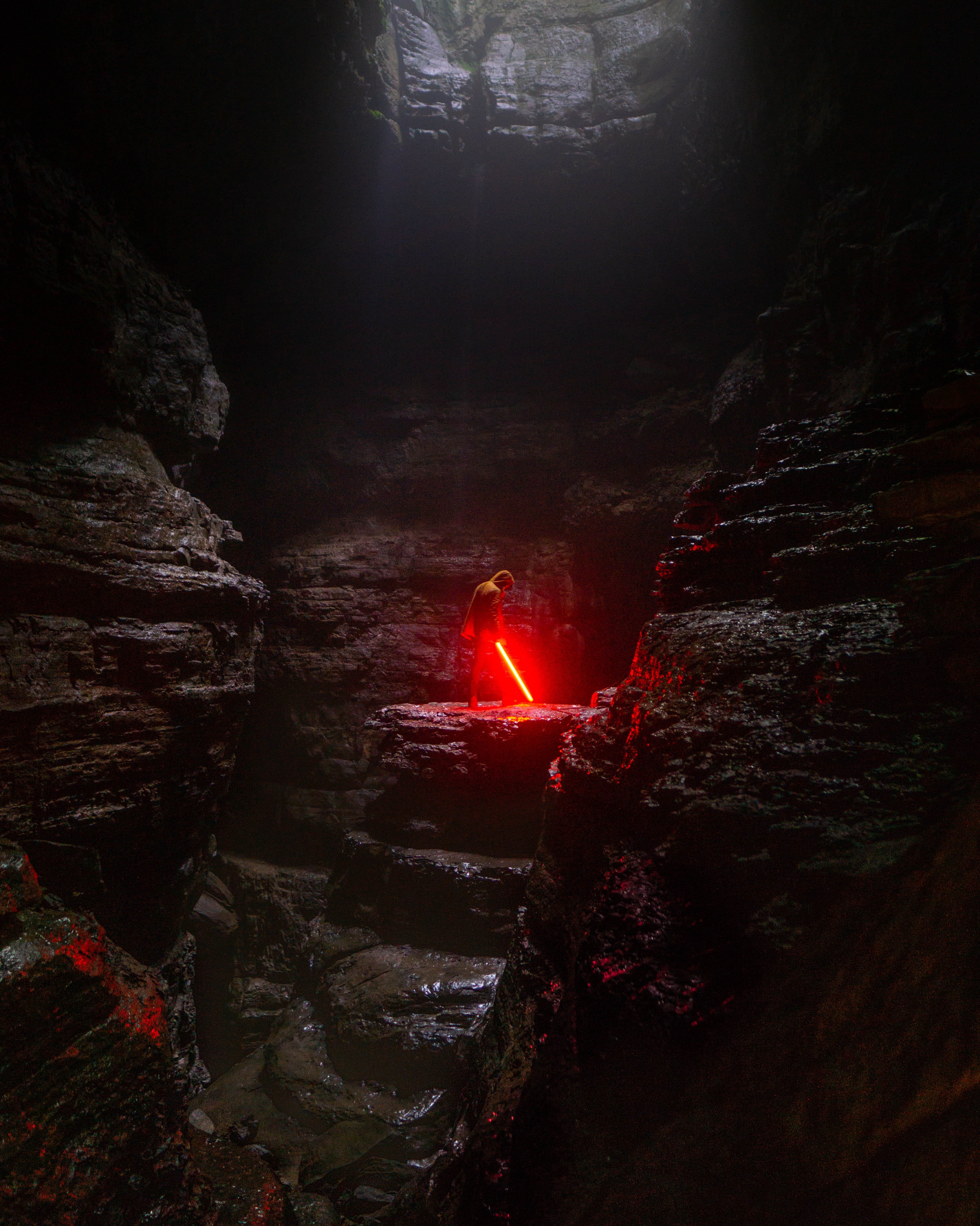 scenics, standing, dark, night, outdoors, cave, starwars, no People, red, beauty In Nature, rock - Object, tones, light, camping, hiking, underground, vacations, Phone HD Wallpaper