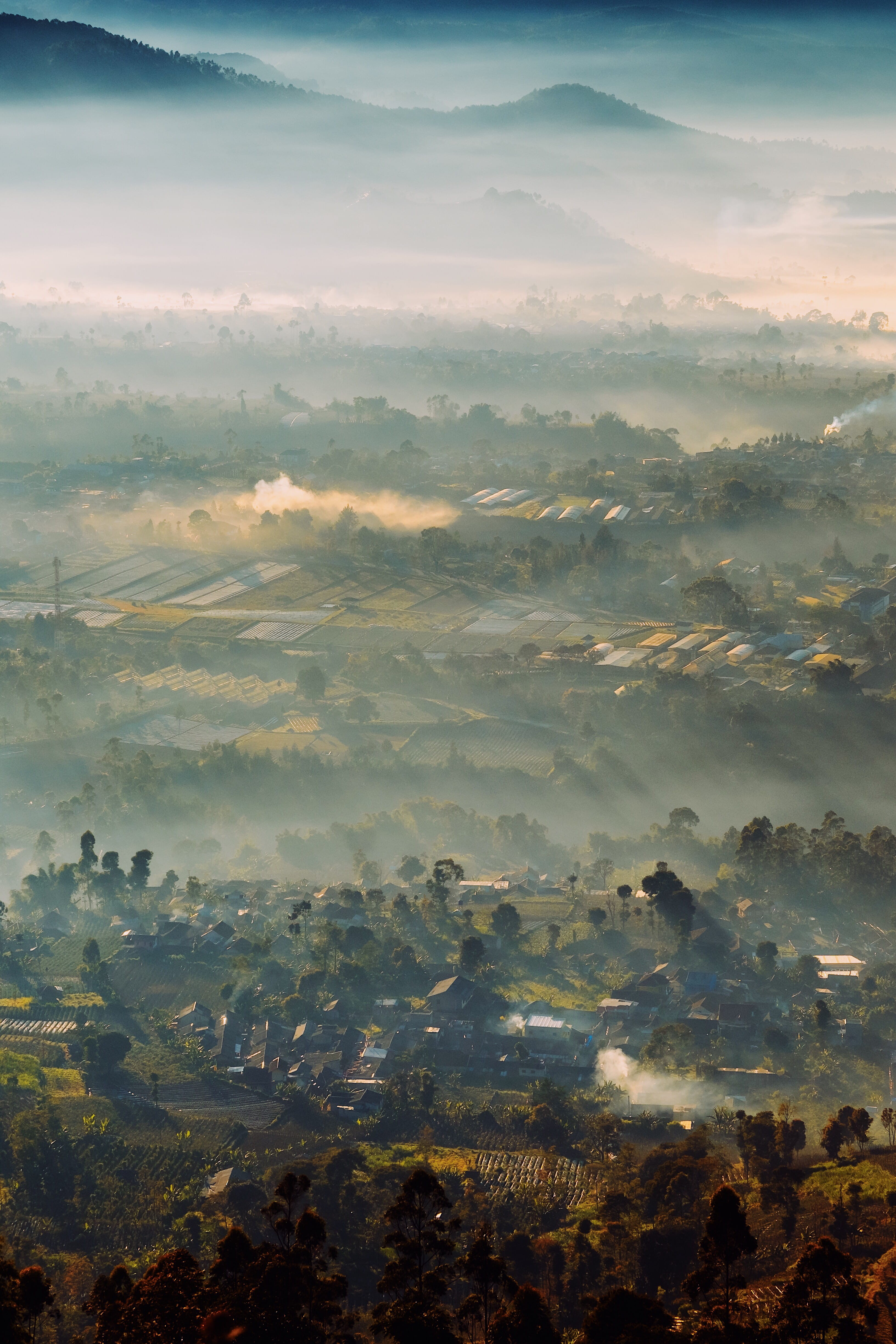 tranquility, cloud - sky, bandung, environment, smoke, forest, tranquil scene, village, gunung putri lembang, cloud, scenics - nature, drone view, nature, Phone HD Wallpaper