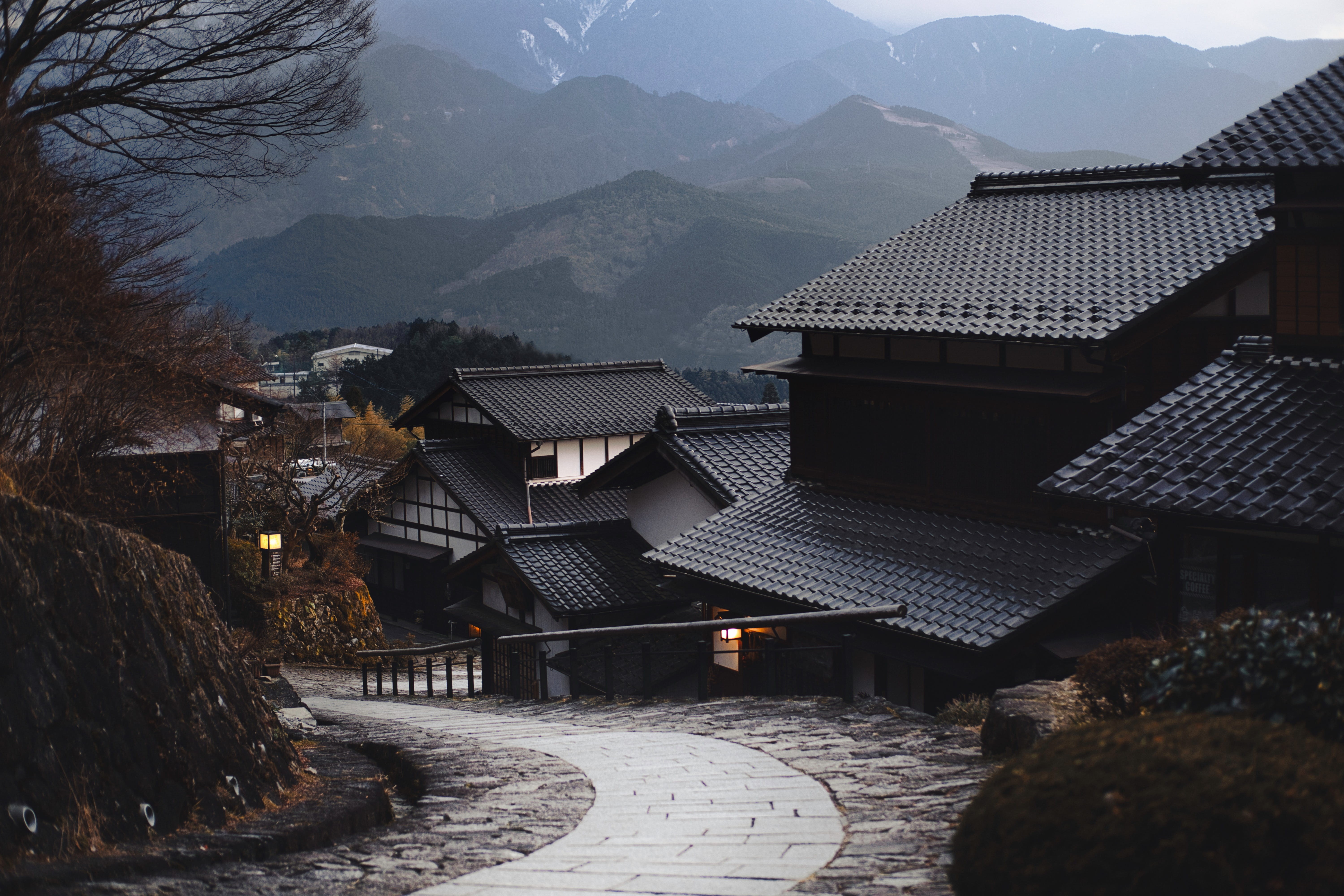 homes, cold temperature, plant, buildings, outdoors, winter, nature, tree, snow, japan, city, roof, residential district, high angle view, day, no people, HD Wallpaper