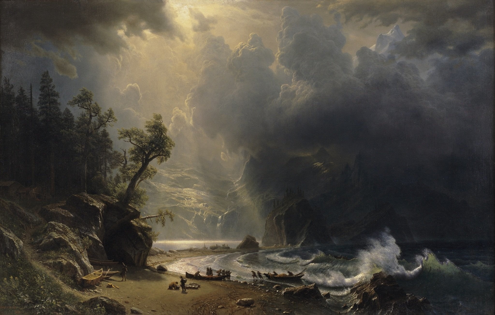 rock - object, pollution, rocks, nature, albert bierstadt, tsunami, smoke - physical structure, power in nature, rock, land, non-urban scene, scenics - nature, HD Wallpaper