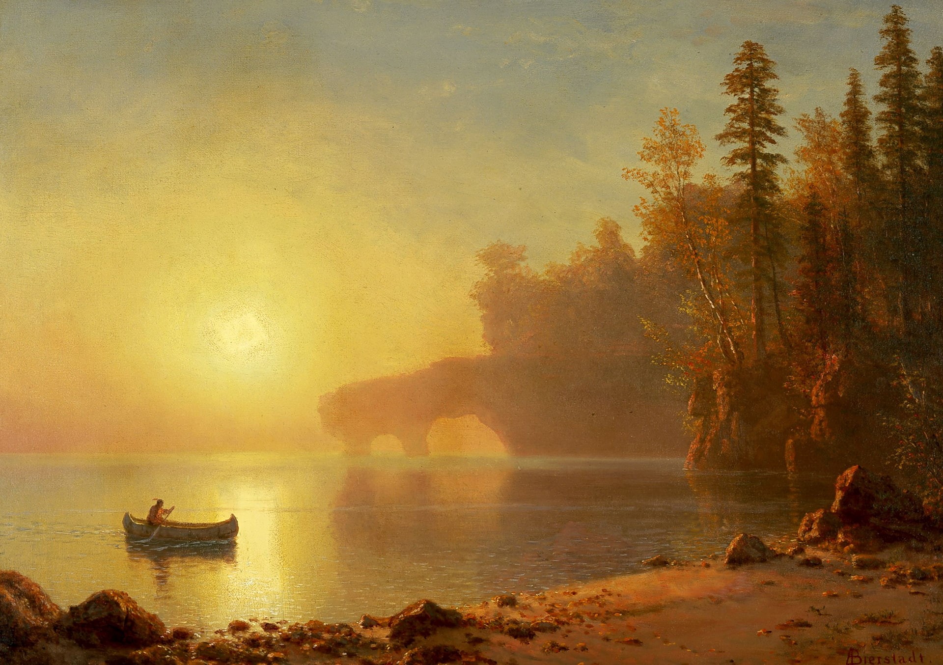 Canoes Of Indians, picture, 1080P, landscape, Albert Bierstadt, HD Wallpaper