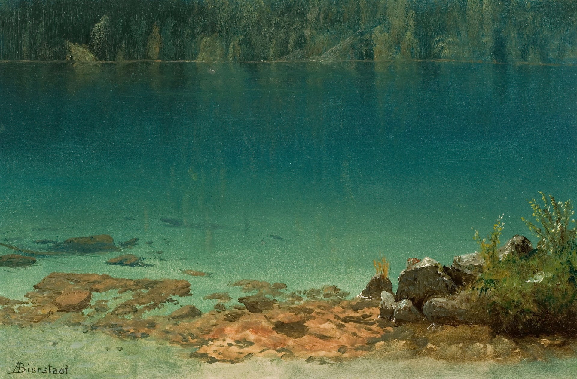 1080P, Albert Bierstadt, picture, nature, Lake Scene, HD Wallpaper