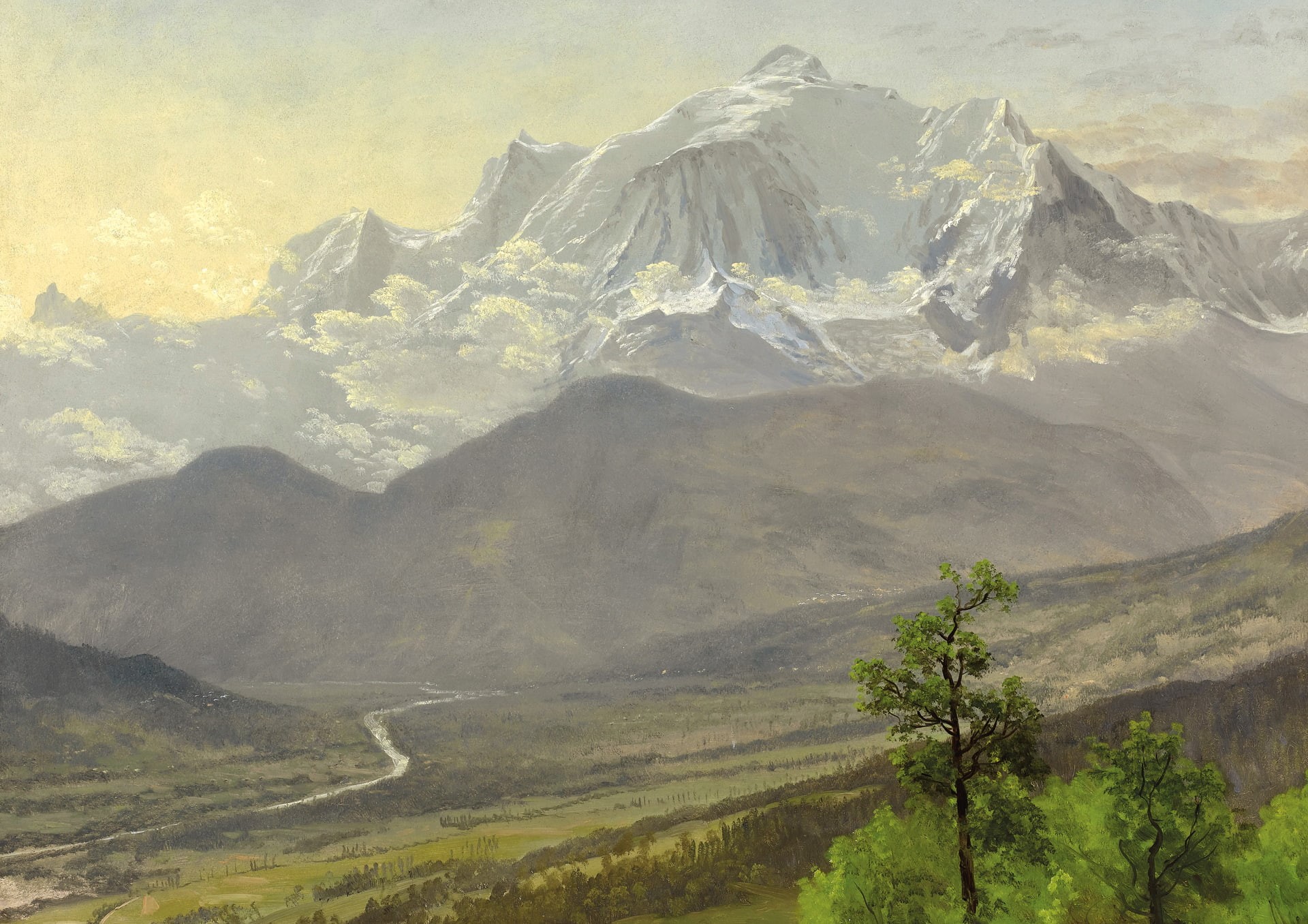 Blanc, landscape, snow, 1080P, mountains, Albert Bierstadt, HD Wallpaper