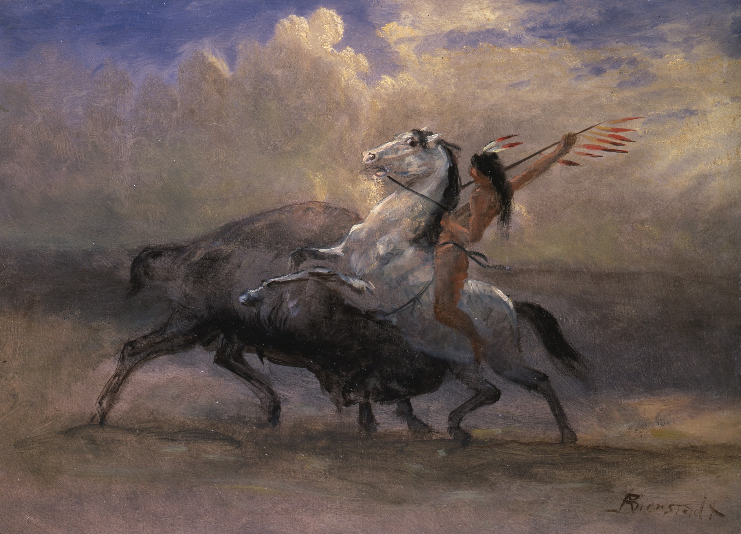 hunting, genre, 2K, picture, The Last Bison, Albert Bierstadt, Indian, HD Wallpaper