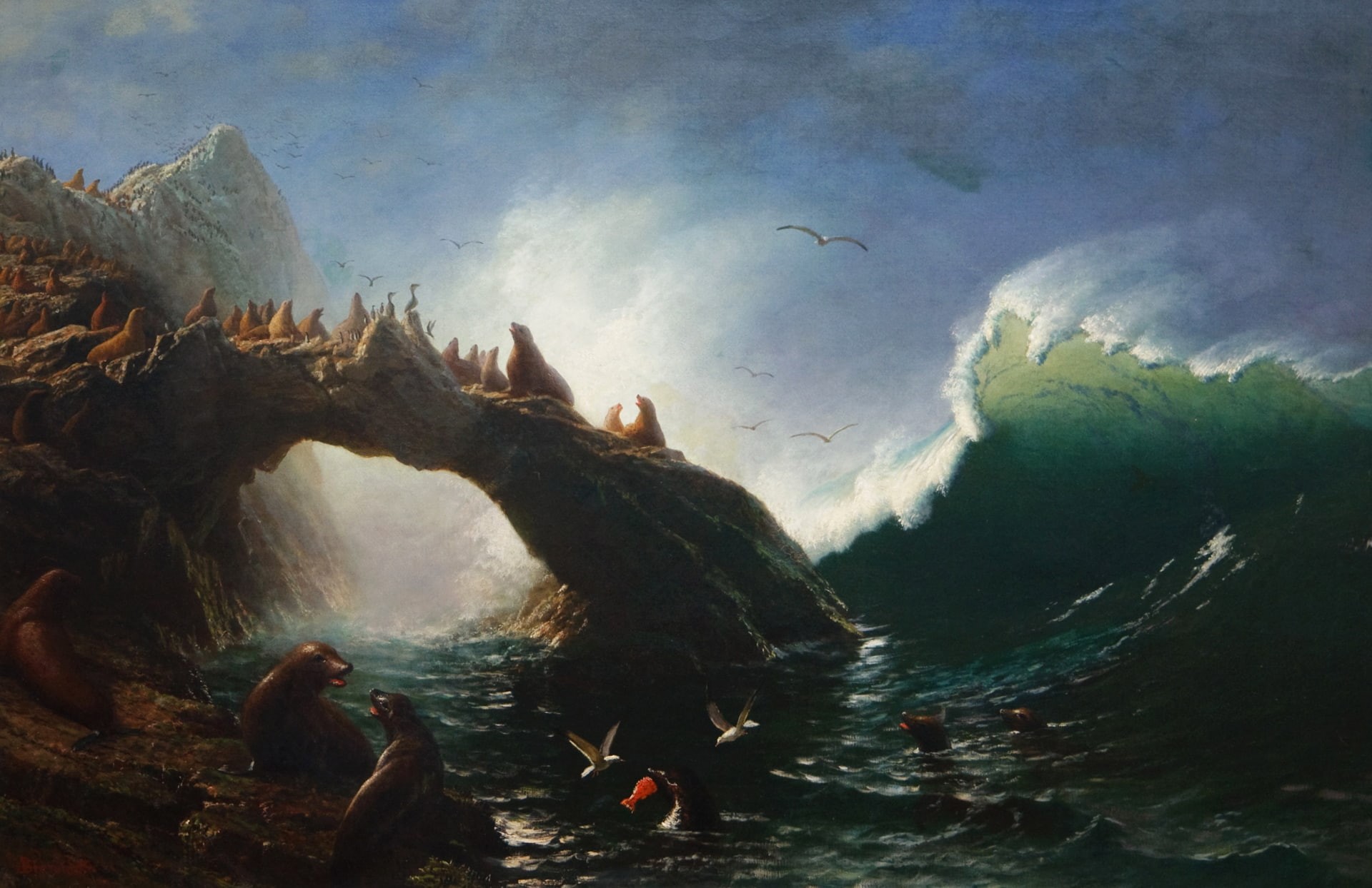 seascape, seals, Albert Bierstadt, 1080P, picture, Farallon Island, HD Wallpaper