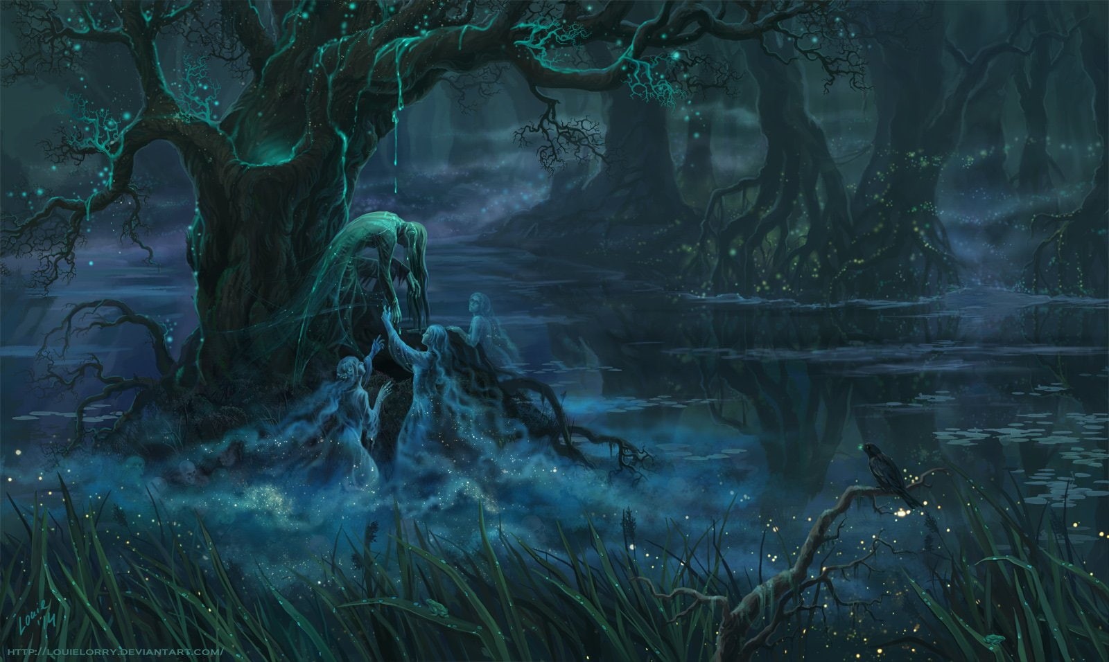 720P, Swamp, Ghost, Dark, Forest, Fantasy, Evil, Tree, Girl, HD Wallpaper