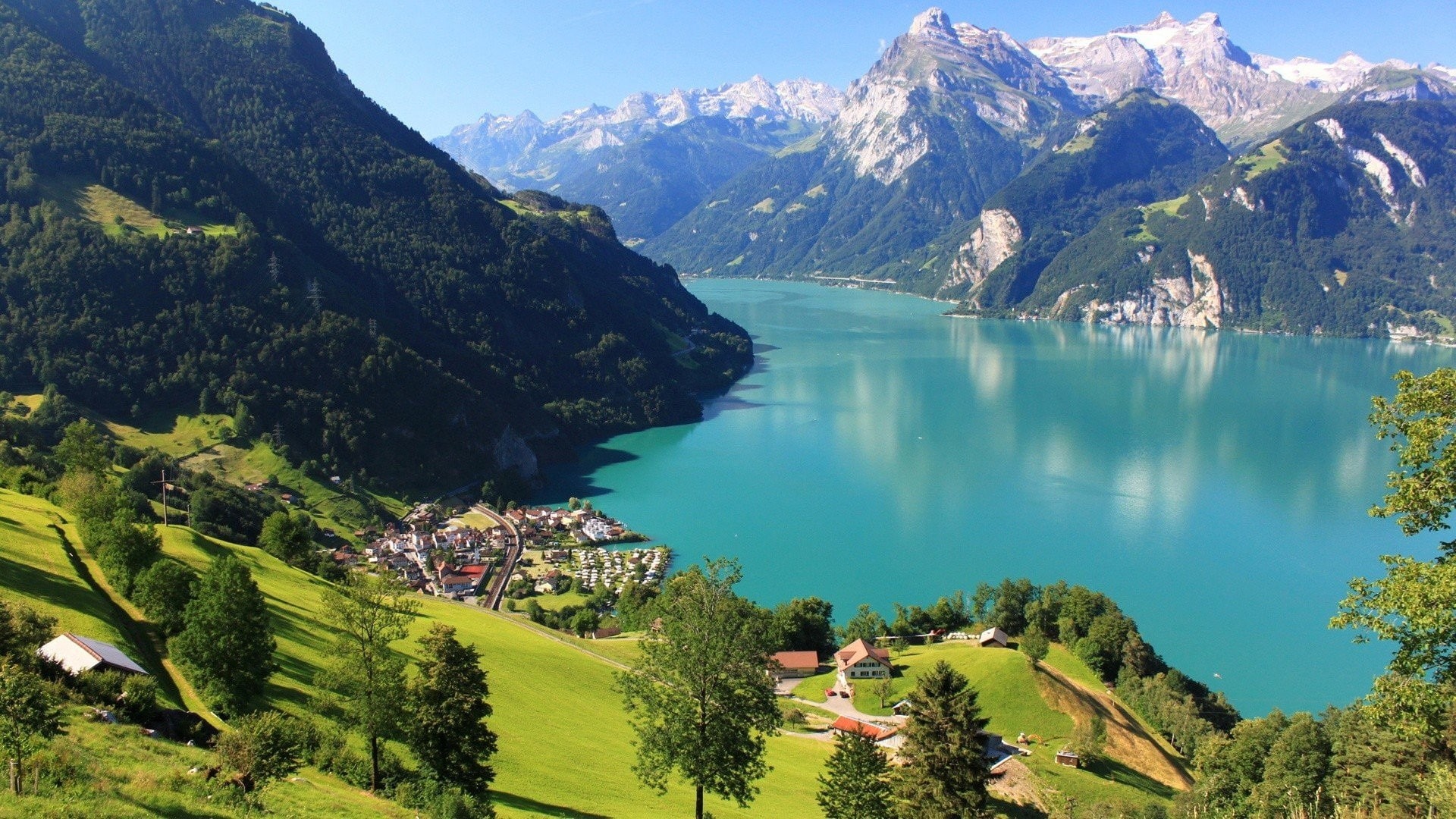 mountains, lake lucerne, landscape, 1080P, nature, Switzerland, lake, HD Wallpaper