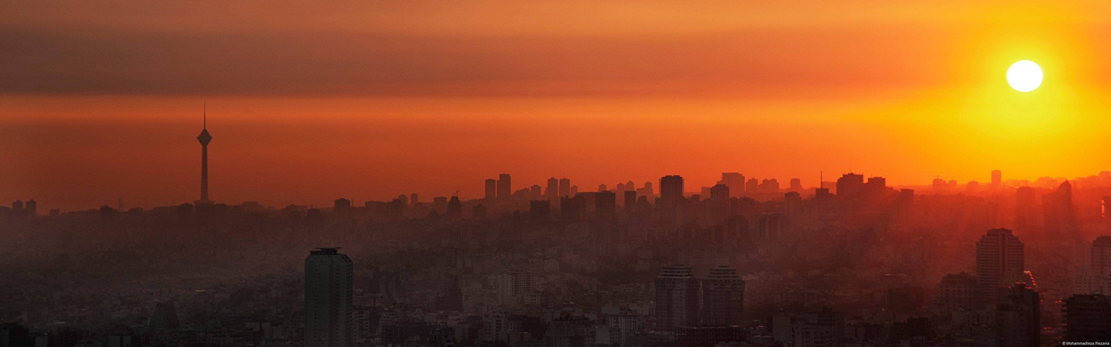 travel destinations, skyscraper, building exterior, no people, landscape, city, sun, sky, city life, Iran, 4K, nature, outdoors, urban skyline, sunlight, HD Wallpaper