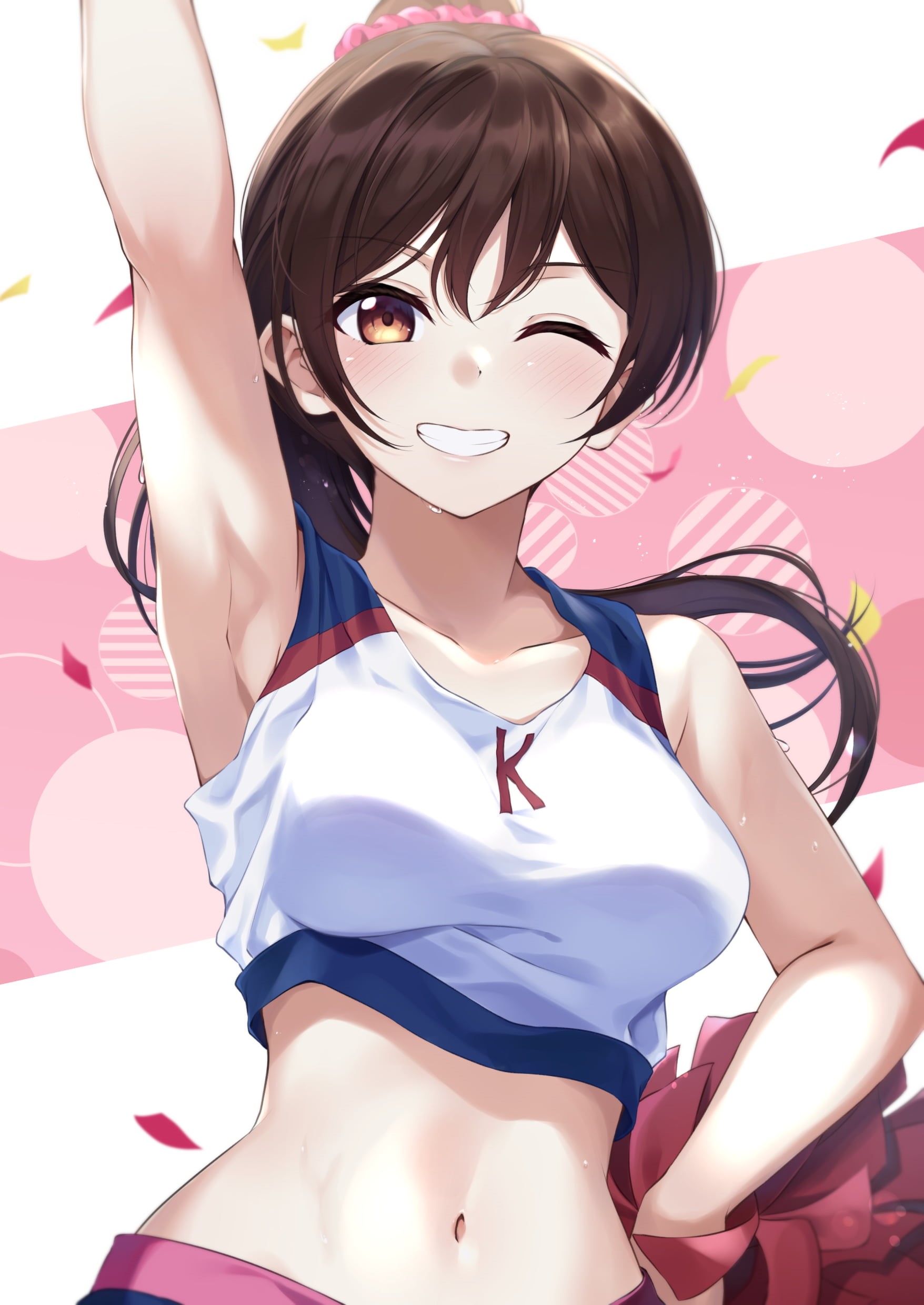 Kanojo, Okarishimasu (Rent-a-Girlfriend), anime girls, cheerleaders, smiling, Black Rabbit, 1080P, Ichinose Chizuru, Phone HD Wallpaper