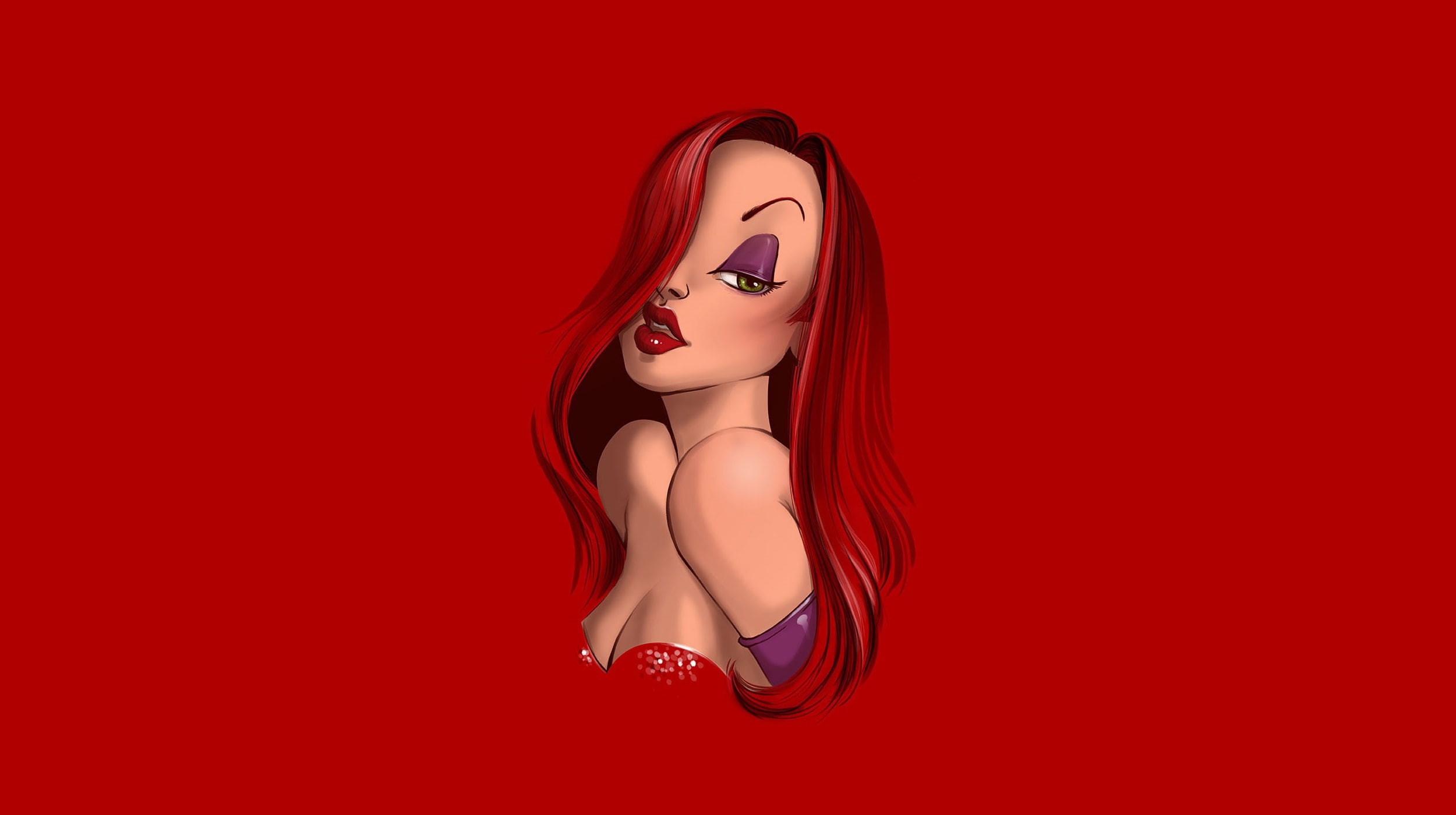 Art, Jessica, Sexy, by Ursula Lopez, 1080P, Red, Girl, Hair, Ursula Lopez, Jessica Rabbit, Illustration, Background, Beauty, Face, Lady in red, Minimalism, HD Wallpaper