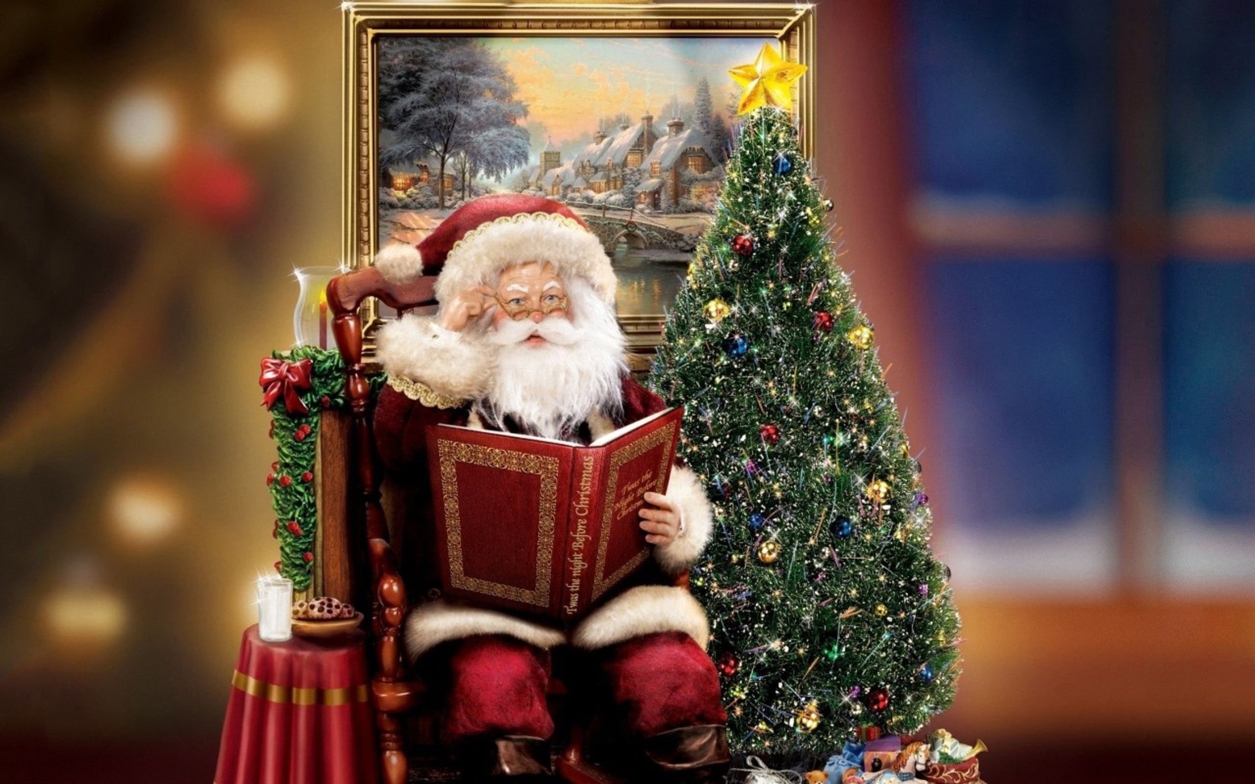 indoors, christmas Present, beard, cheerful, one animal, Thomas Kinkade, celebration, hat, tree, box - Container, 2K, christmas Ornament, humor, HD Wallpaper