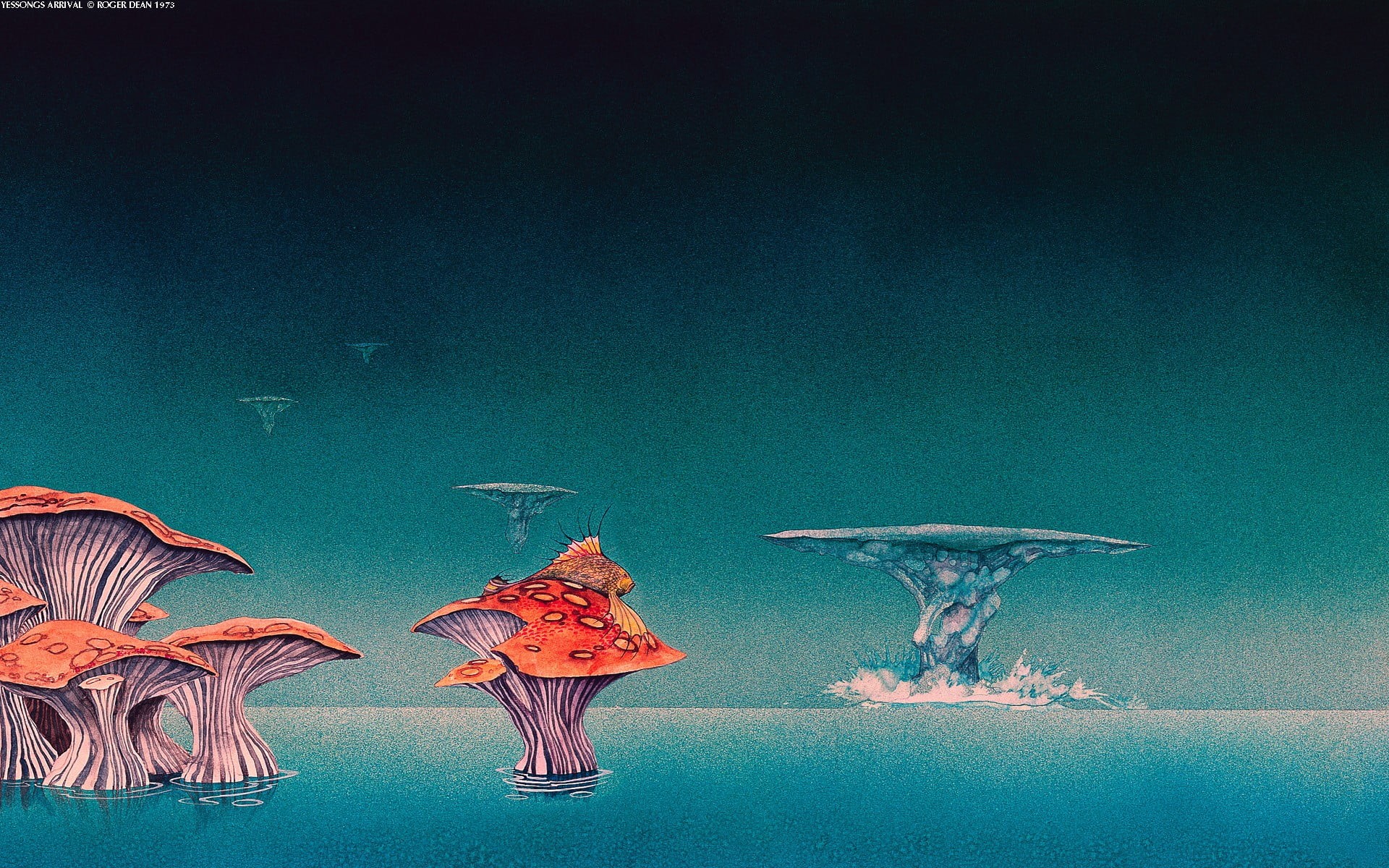  sea, artwork, landscape, copy space, science fiction, blue, colored background, islands, no people, fantasy art, wall - building feature, art and craft, HD Wallpaper