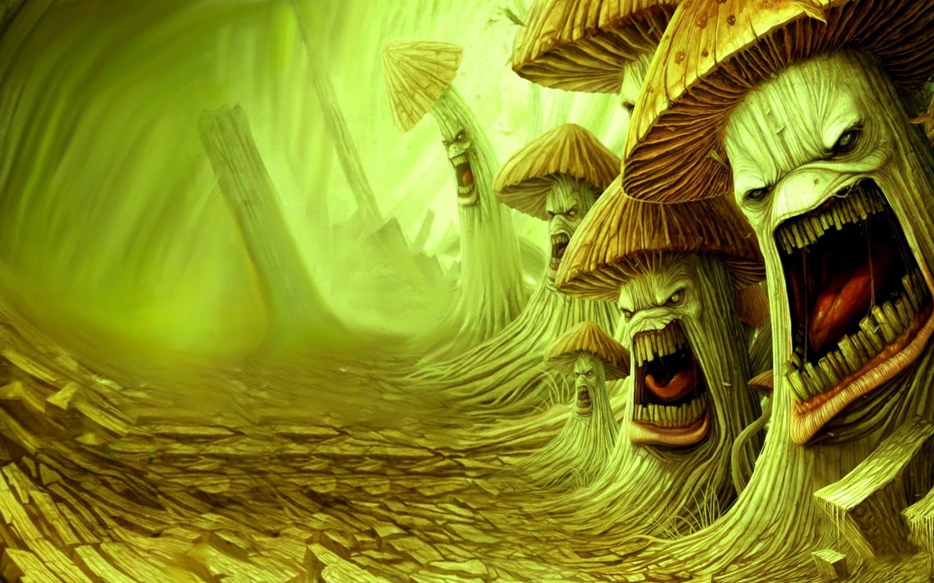 Infected Mushroom, close-up, Army of Mushrooms, tongues, mouth open, sculpture, nature, animal wildlife, no people, angry, art and craft, 1080P, creativity, HD Wallpaper