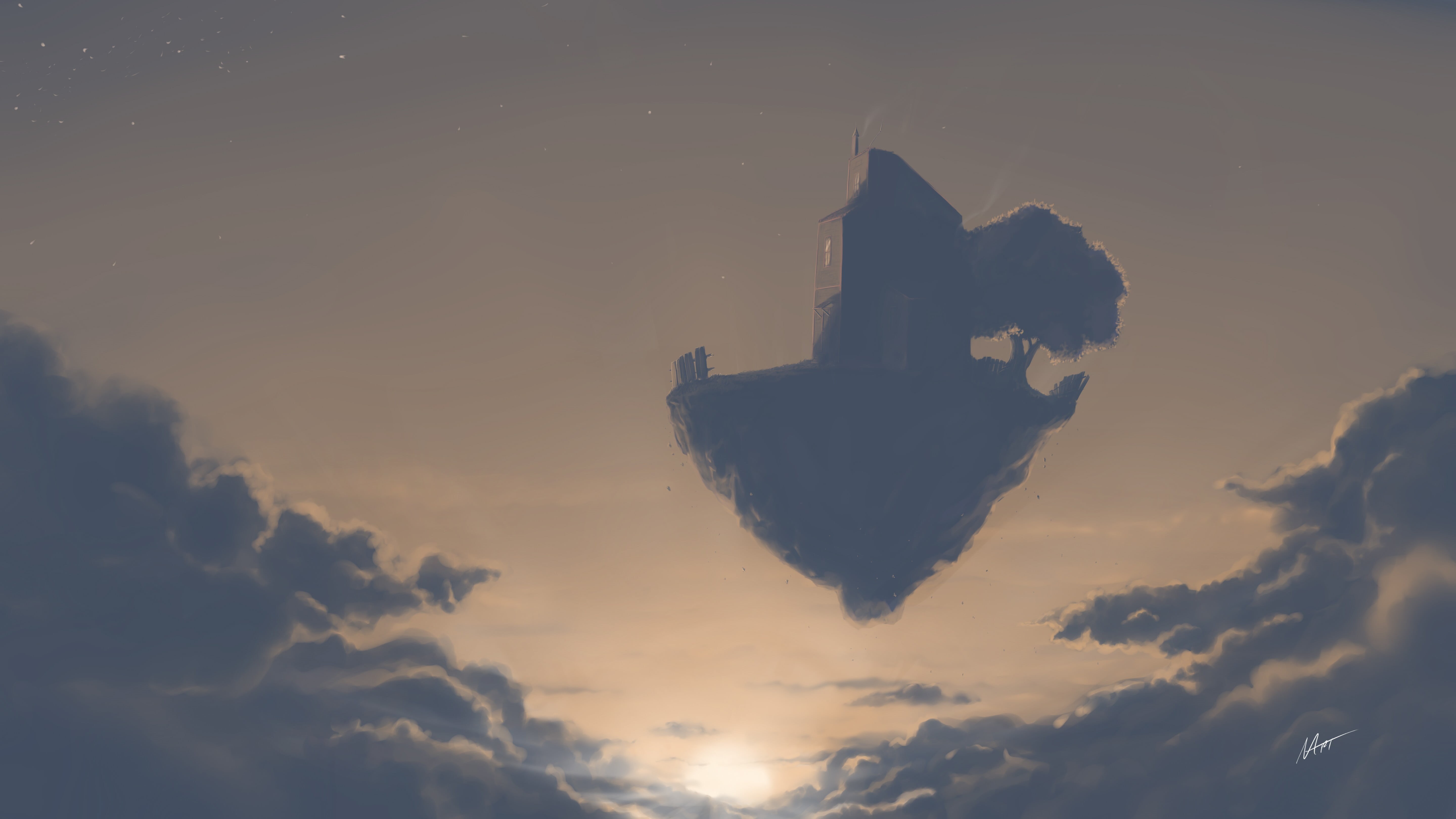  sunset, vertebrate, animal themes, digital, swimming, digital art, island, water, mammal, cloud - sky, silhouette, beauty in nature, animal, HD Wallpaper