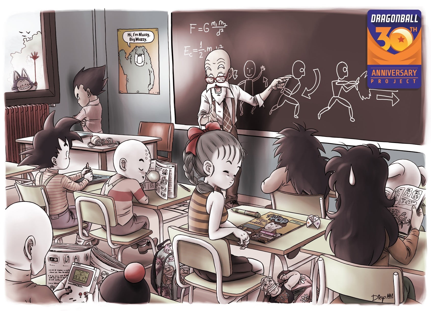 Kid Goku, Yajirobe, male likeness, body part, art and craft, people, large group of objects, school, communication, technology, Vegeta, computer, Muten Roshi, HD Wallpaper