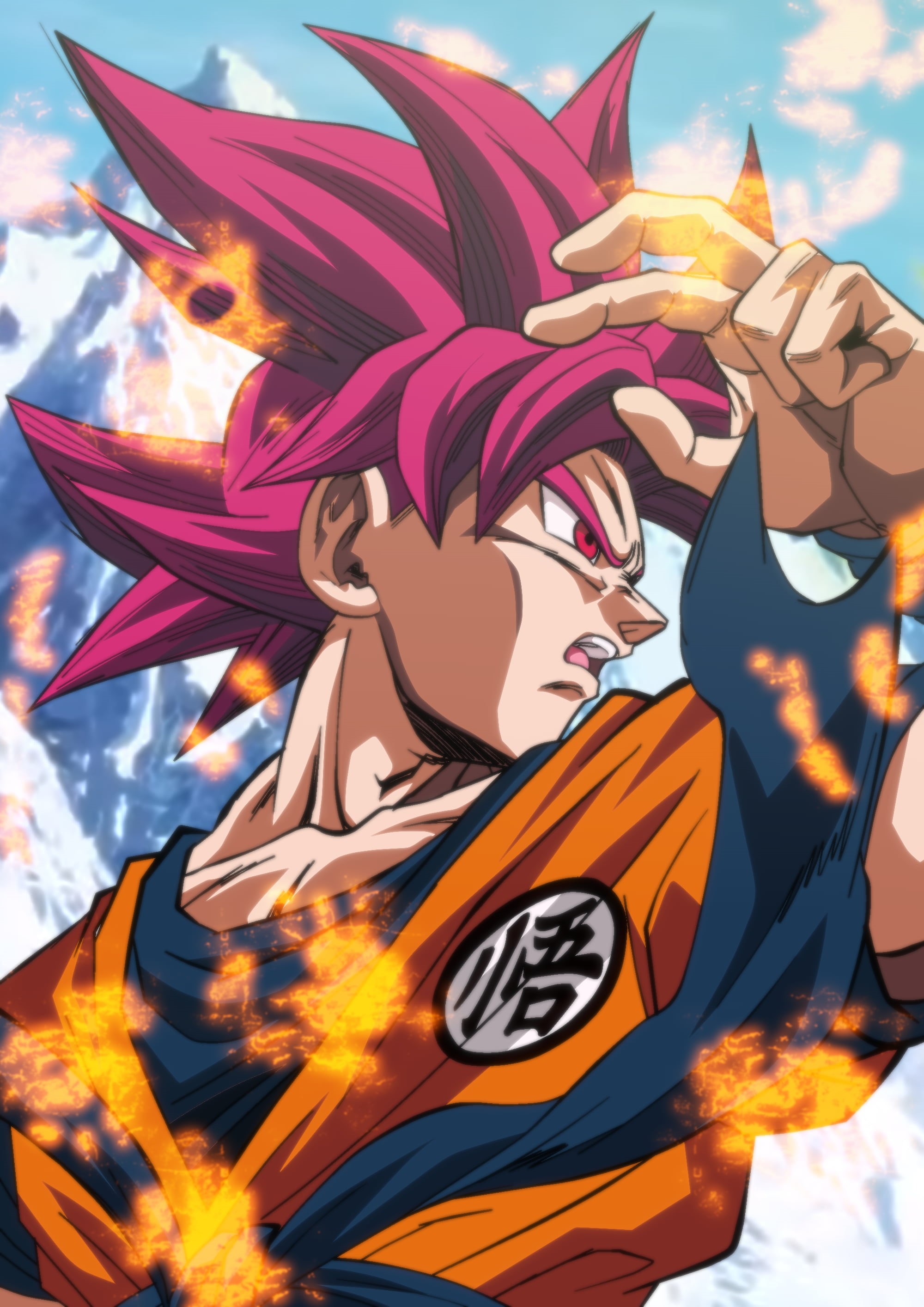 Super Saiyajin God, anime boys, fan art, red eyes, Dragon Ball, digital art, anime, Dragon Ball Super, 2K, Son Goku, redhead, Phone HD Wallpaper