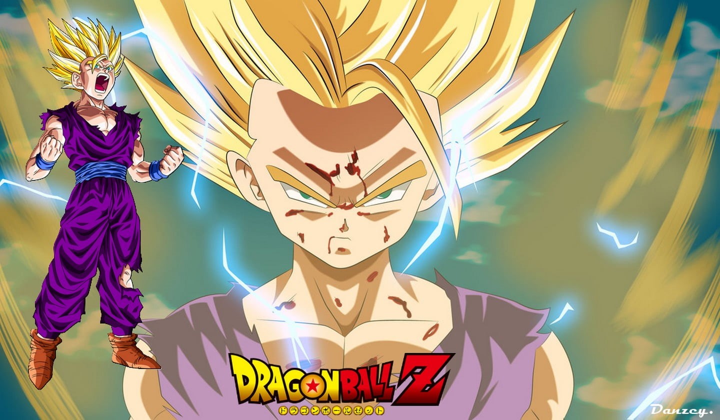 young adult, adult, people, representation, clothing, Dragon Ball Z, text, multi colored, Super Saiyan 2, night, creativity, arts culture and entertainment, HD Wallpaper