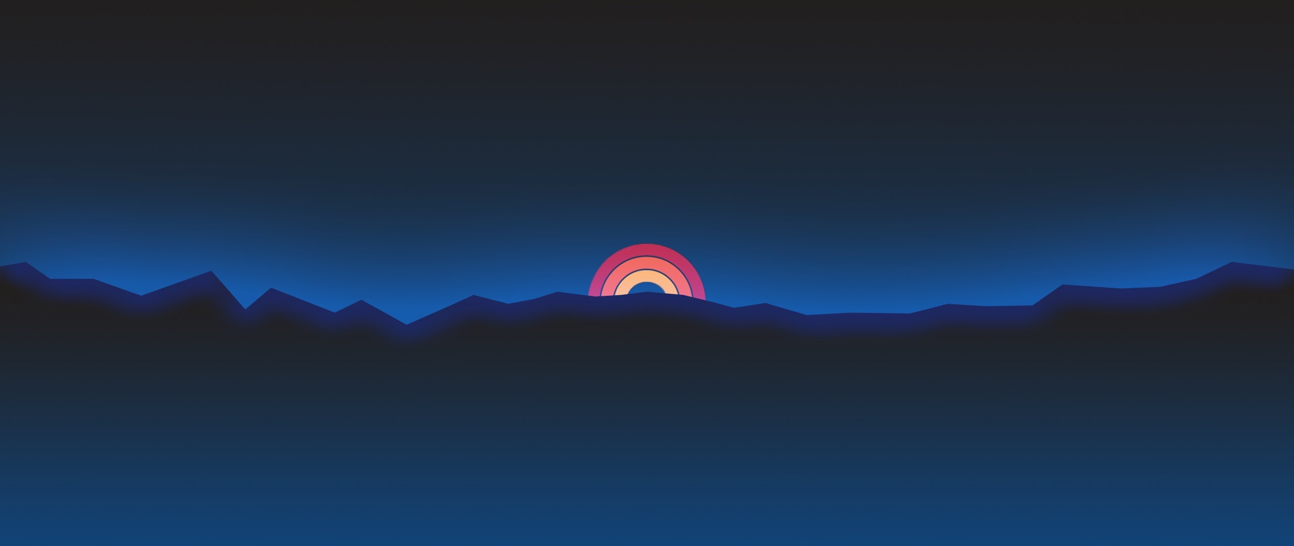sunset, minimalism, Retro style, 2K, wide, mountains, ultra, neon, Com Truise, landscape, HD Wallpaper