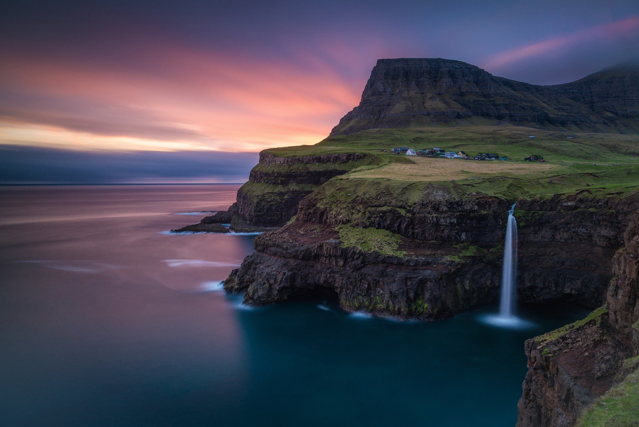 rock, waterfalls, mountain, Atlantic ocean, island, faroe, islands, waterfall, 1080P, Faroe Islands, HD Wallpaper