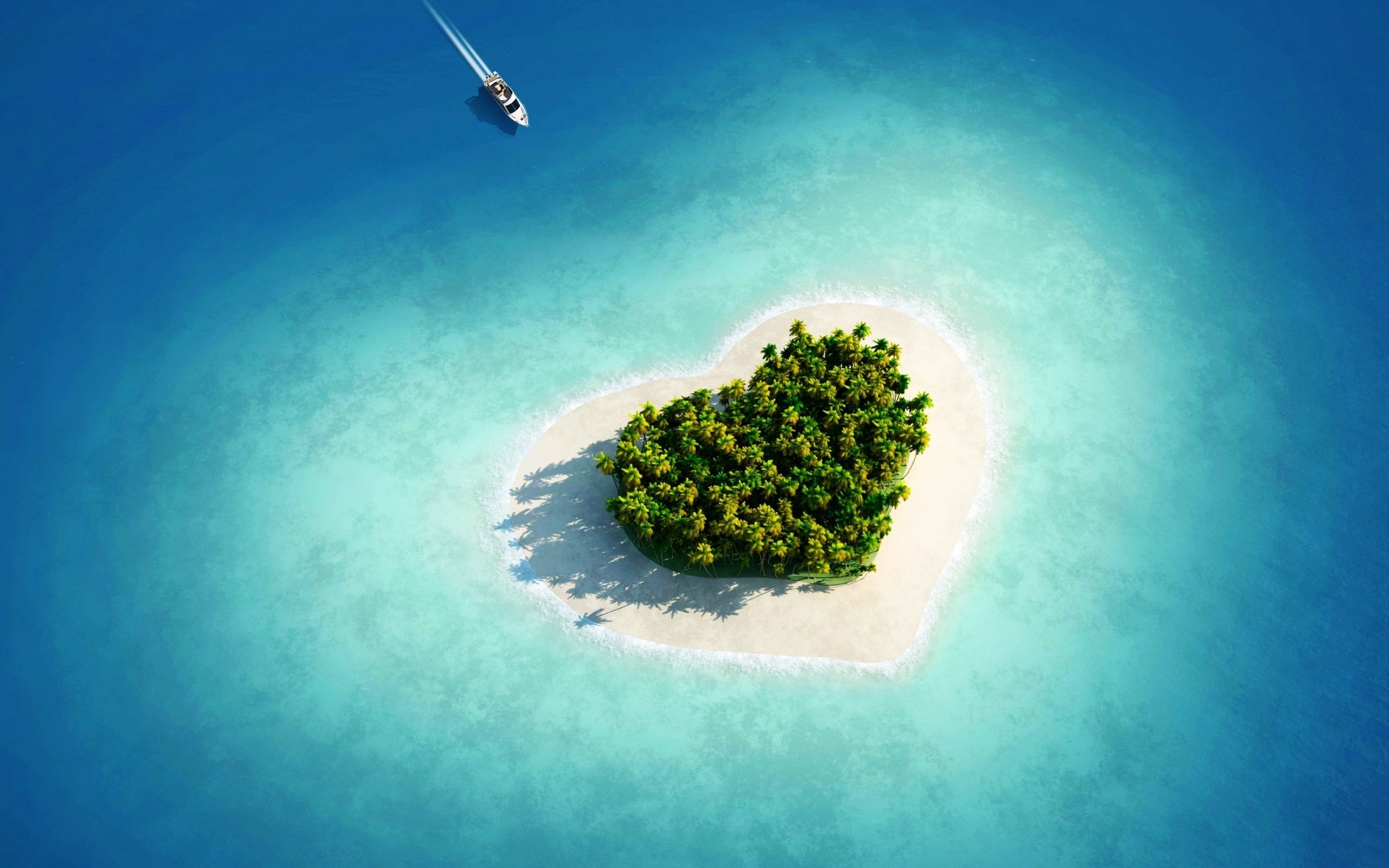 Island, green, heart, shape, 2K, Love, HD Wallpaper