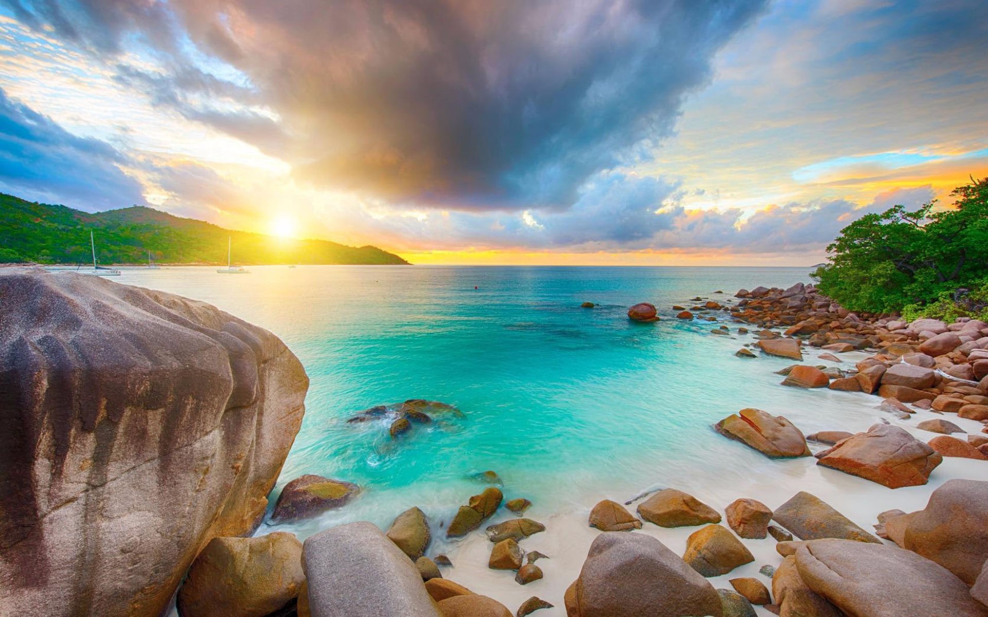 lazio, northeastern, beach, indian, anse, 1080P, middle, seychelles, ocean, part, island, praslin, madagascar, HD Wallpaper