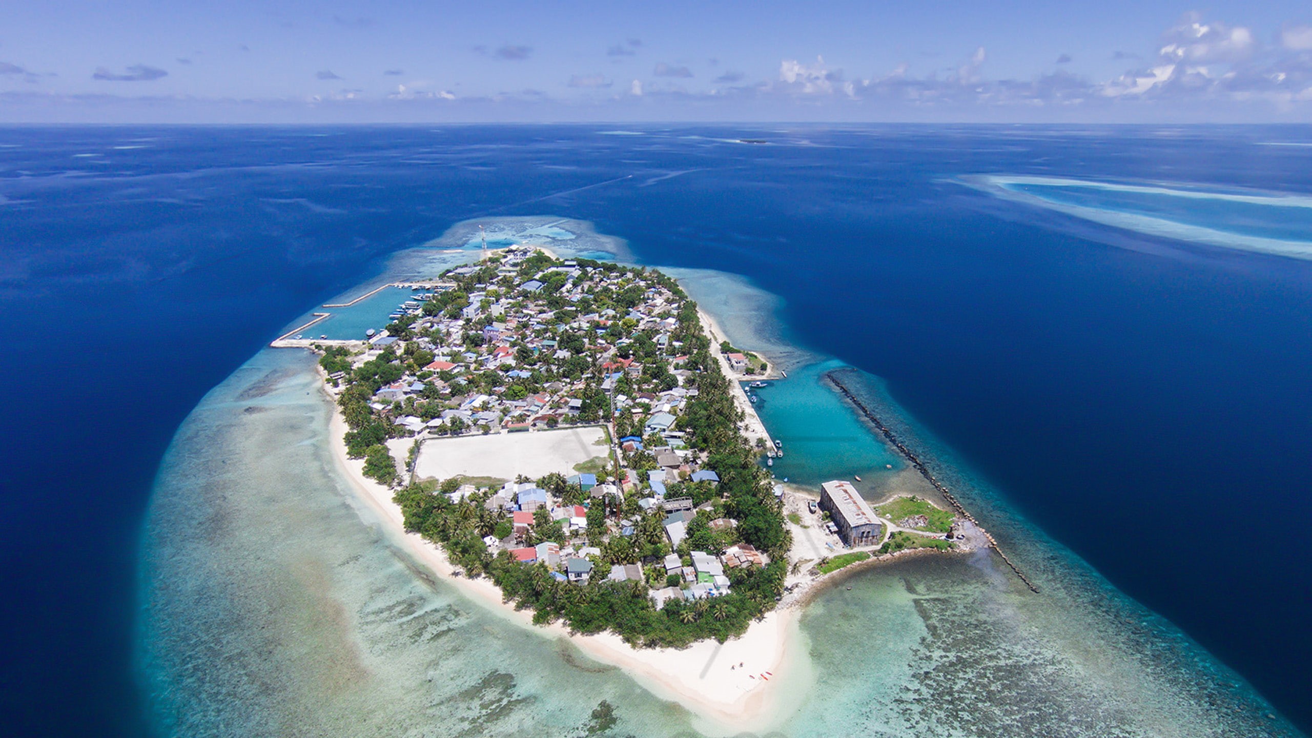 island, aerial, capital, 2K, desktop, dhaal, ocean, atoll, mahibadhoo, maldives, photography, alif, indian, HD Wallpaper