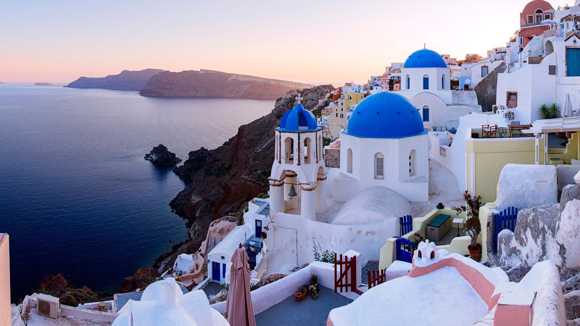 island, santorini island, 1080P, town, town oia, oia, santorini, greece, HD Wallpaper