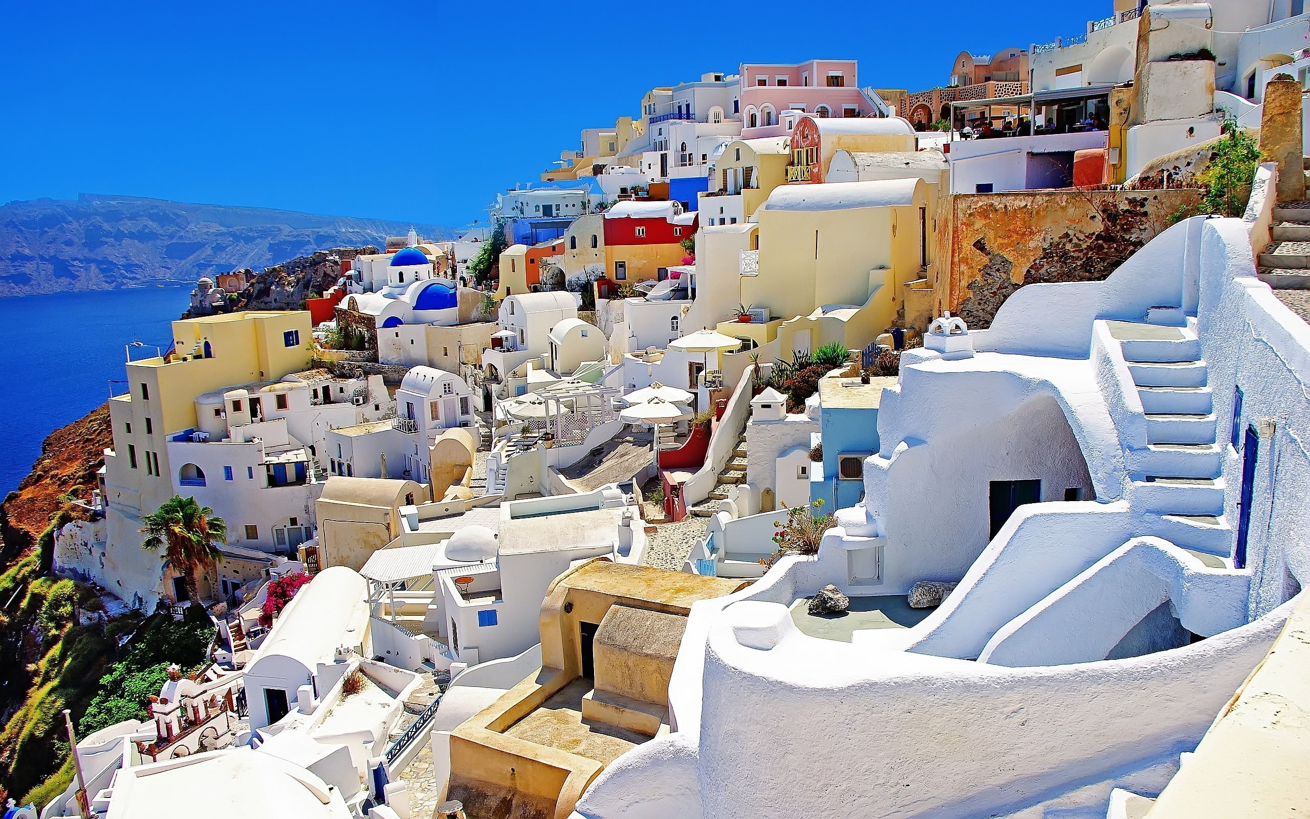exotic, oia, 2K, greece, santorini, tropical, sea, mediteranian, cliff, HD Wallpaper