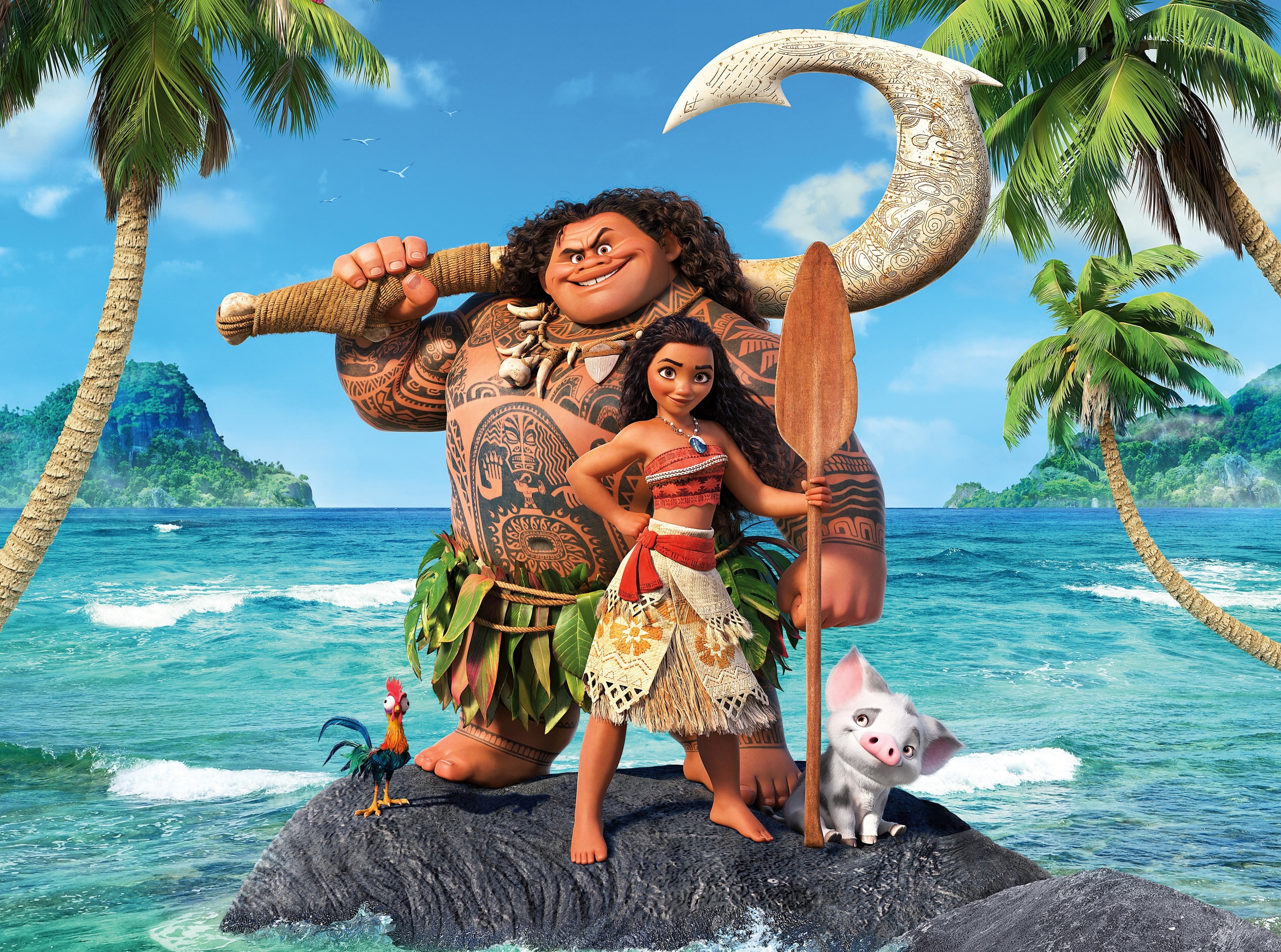 Others, real people, maui, front view, sea, young women, females, nature, moana, tree, togetherness, smiling, water, disney, women, people, 4K, Cartoons, HD Wallpaper