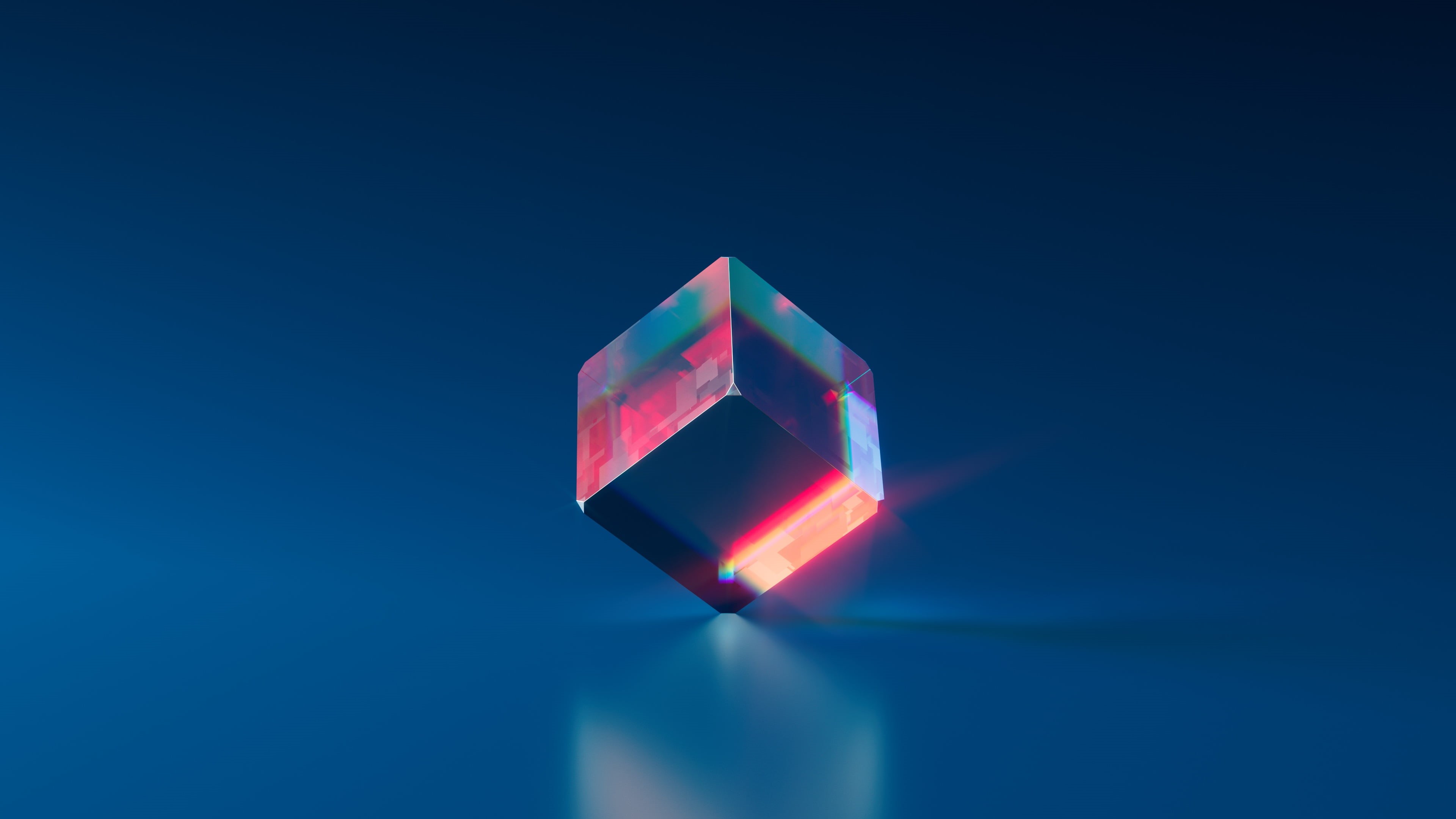 reflection, Refraction, digital, artwork, crystal, 4K, cube, blue, HD Wallpaper