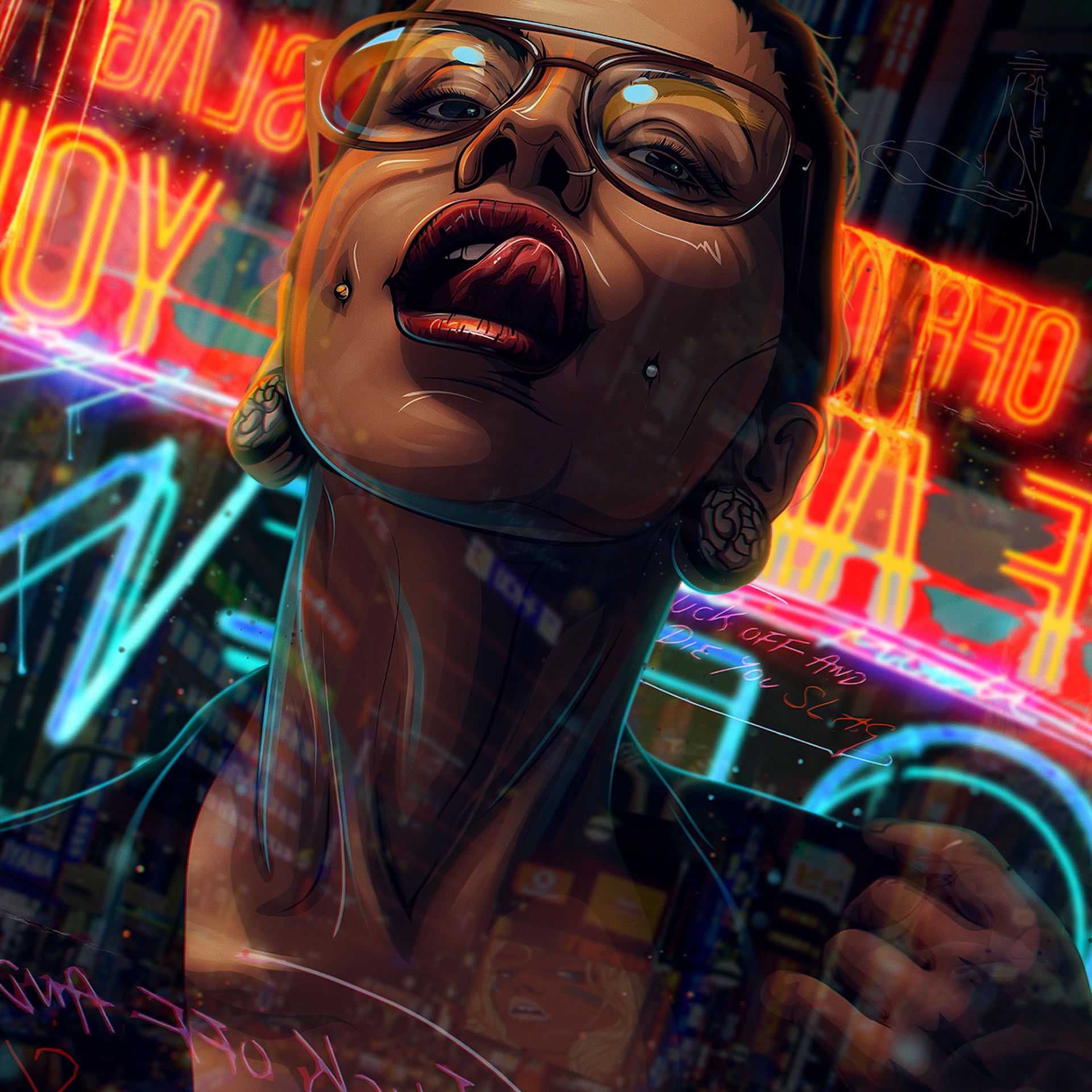 glowing, amusement park ride, arts culture and entertainment, mouth open, female, representation, portrait, human representation, fun, night, amusement park, Phone HD Wallpaper
