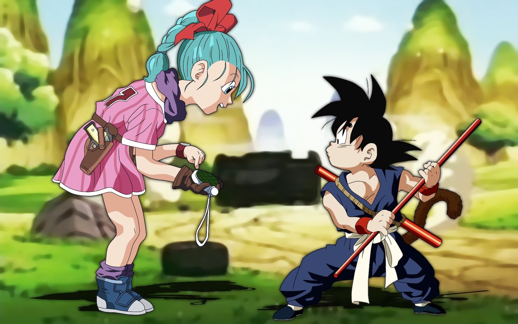 women, day, 720P, standing, people, costume, nature, obscured face, son, outdoors, art and craft, sunlight, focus on foreground, lifestyles, bulma, Dragon Ball, HD Wallpaper