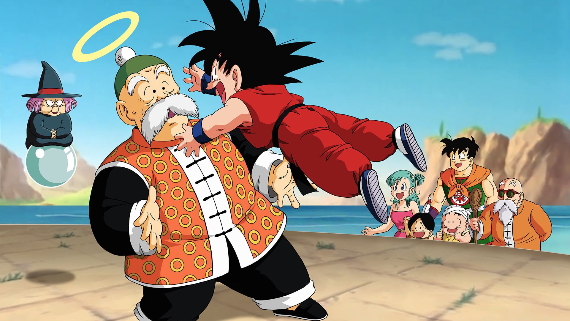 Dragon Ball, Krillin (Dragon Ball), lifestyles, sky, costume, day, real people, art and craft, Upa (Dragon Ball), leisure activity, people, Fortuneteller Baba (Dragon Ball), HD Wallpaper