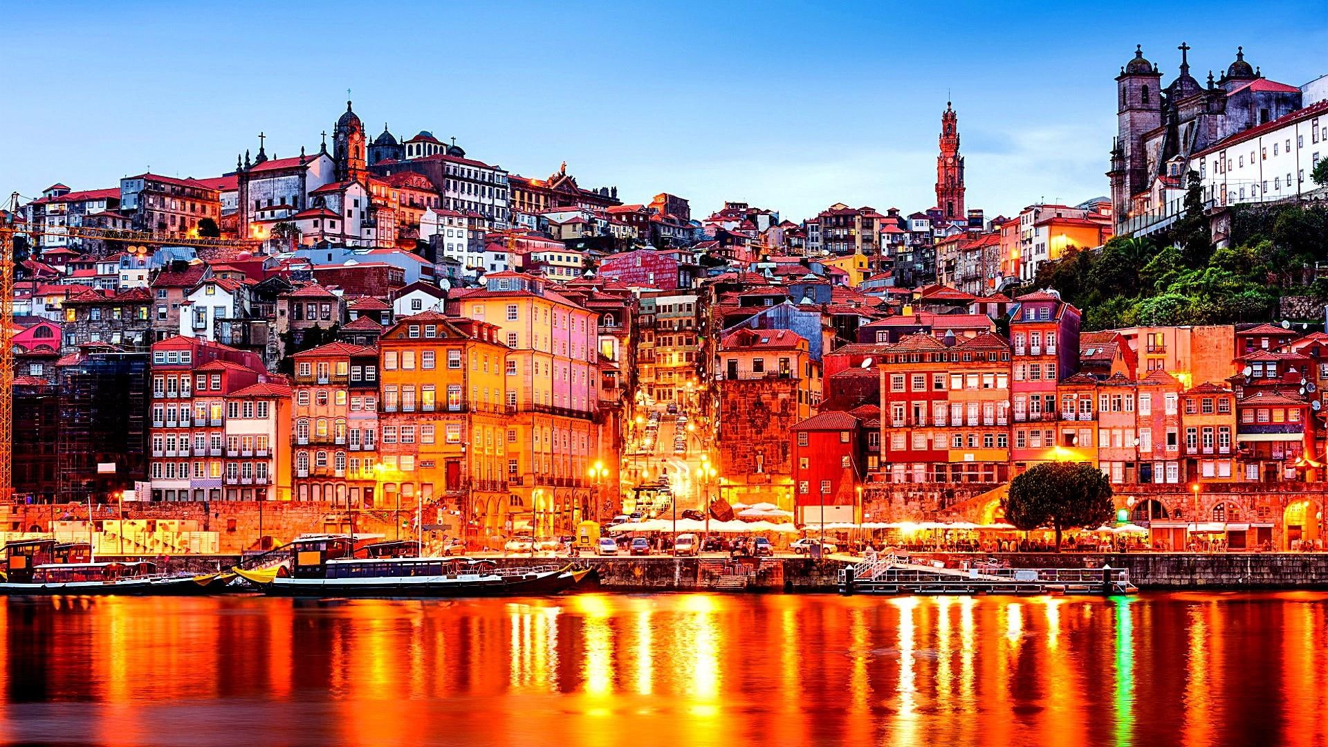 porto, town, cityscape, europe, morning, picturesque, portugal, amazing, sky, douro river, charming, 1080P, stunning, river, beautiful, dawn, skyline, HD Wallpaper