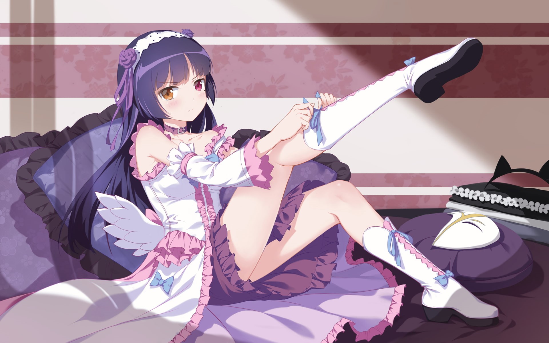 childhood, females, stage costume, oreimo, dress, real people, toy, indoors, one person, sitting, 1080P, home interior, creativity, pillows, women, loli, HD Wallpaper
