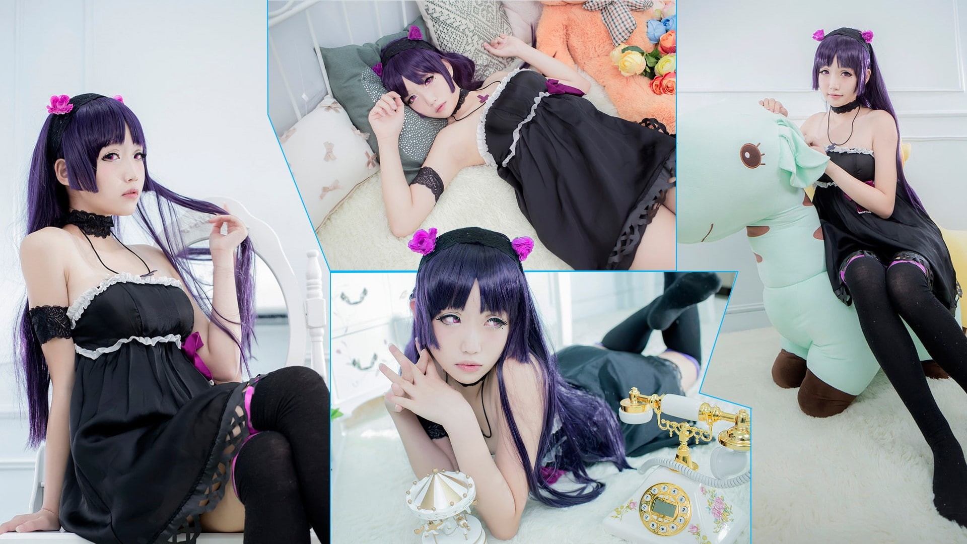 violet hair, leisure activity, black hair, standing, Gokou Ruri, looking at camera, portrait, casual clothing, people, beauty, 1080P, real people, young women, HD Wallpaper