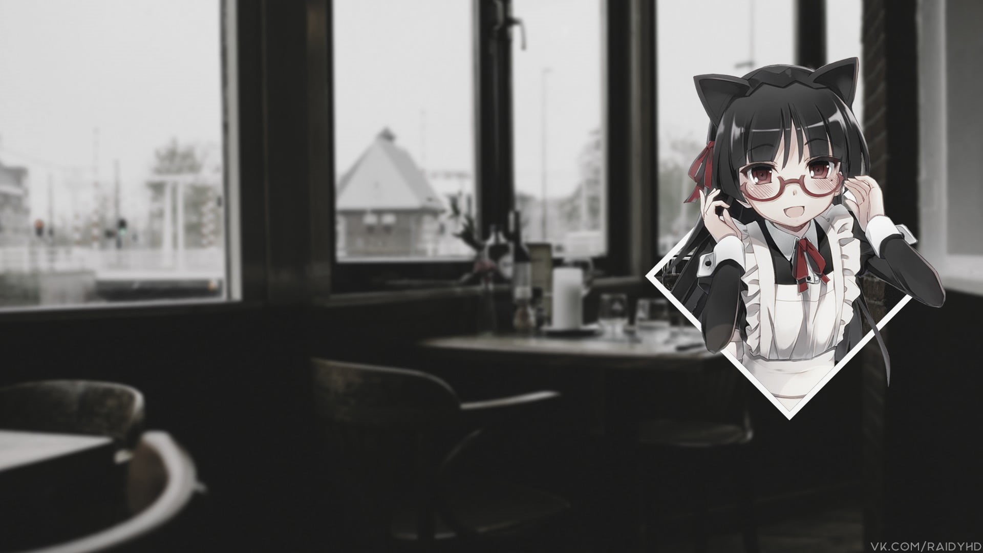 day, anime girls, maid, outdoors, window, seat, focus on foreground, table, glass - material, portrait, males, childhood, one person, men, chair, 1080P, HD Wallpaper