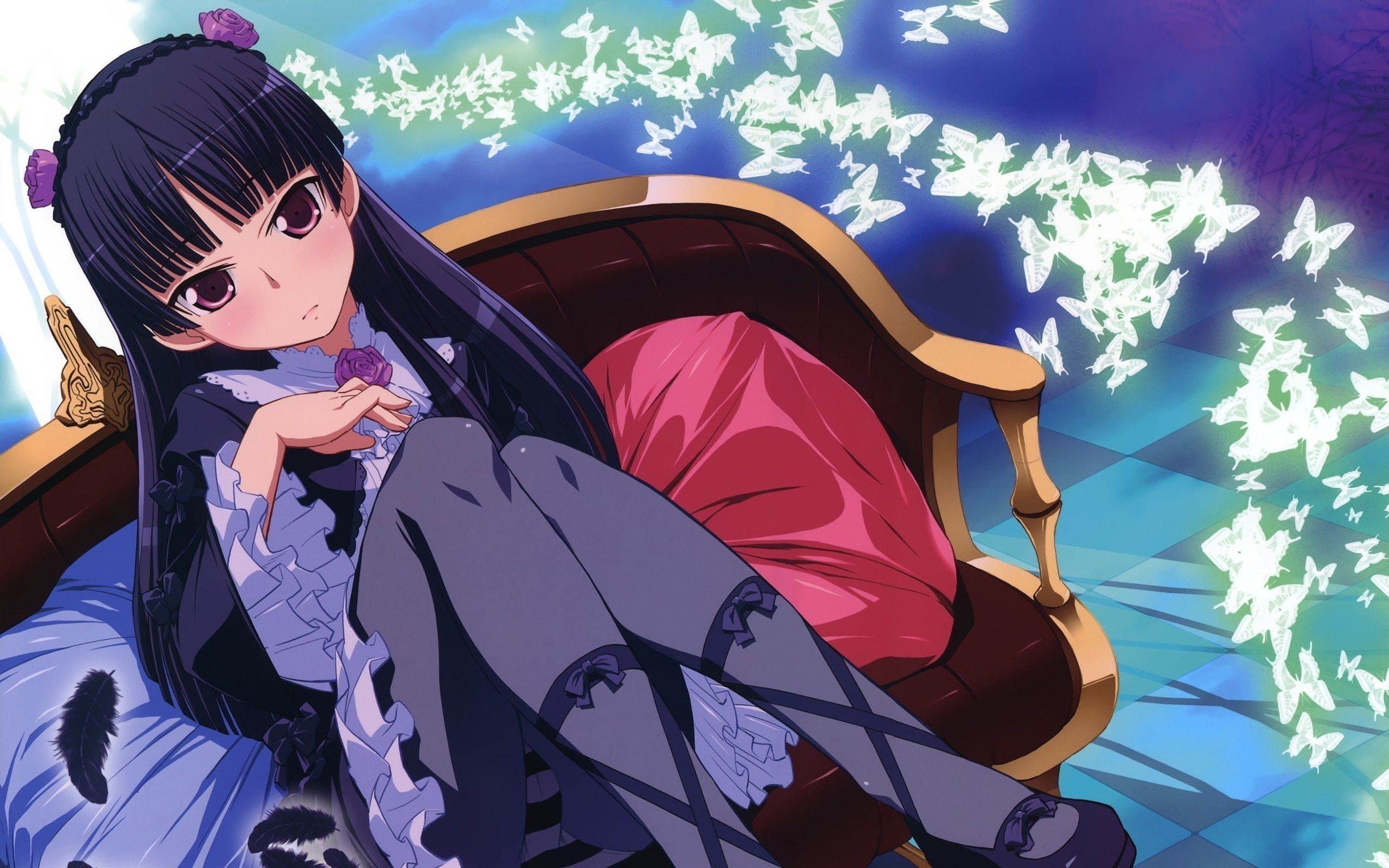 clothing, blue, floral pattern, high angle view, portrait, 2K, leisure activity, front view, outdoors, Gokou Ruri, casual clothing, sunlight, young adult, HD Wallpaper